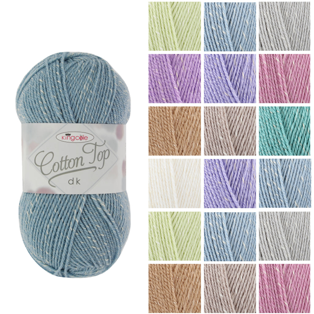 King Cole Cotton Top DK Yarn 78% Acrylic & 22% Cotton, Soft Breathable Flecked Double Knit Yarn 260m for Knitting & Crochet - 100g
