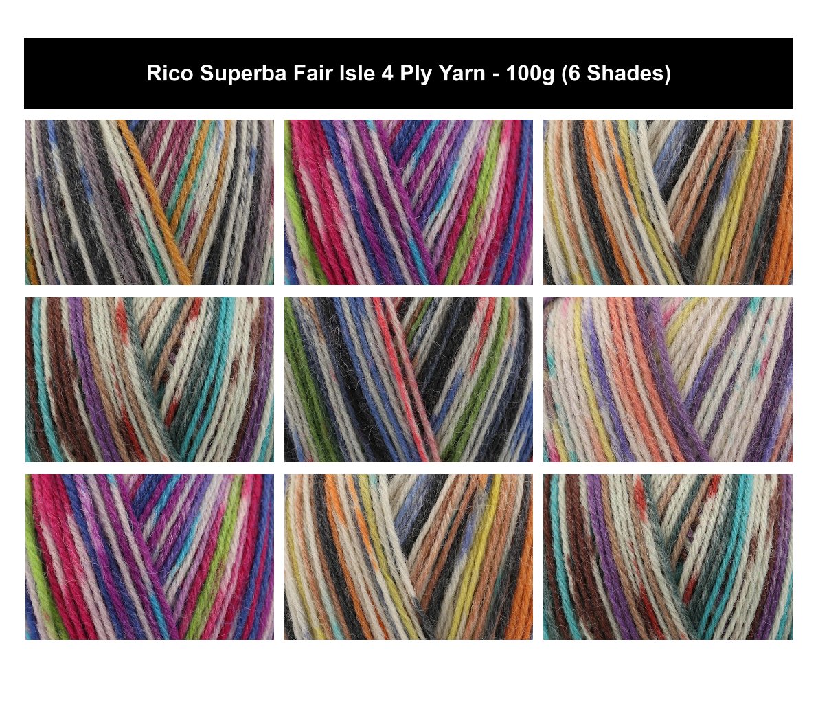 Rico Superba Fair Isle 4 Ply Yarn - 100G, Luxury Polyamide Wool Blend Hard Wearing Self Patterning Crochet & Knitting Sock Yarn for Shawls, Socks & Gloves