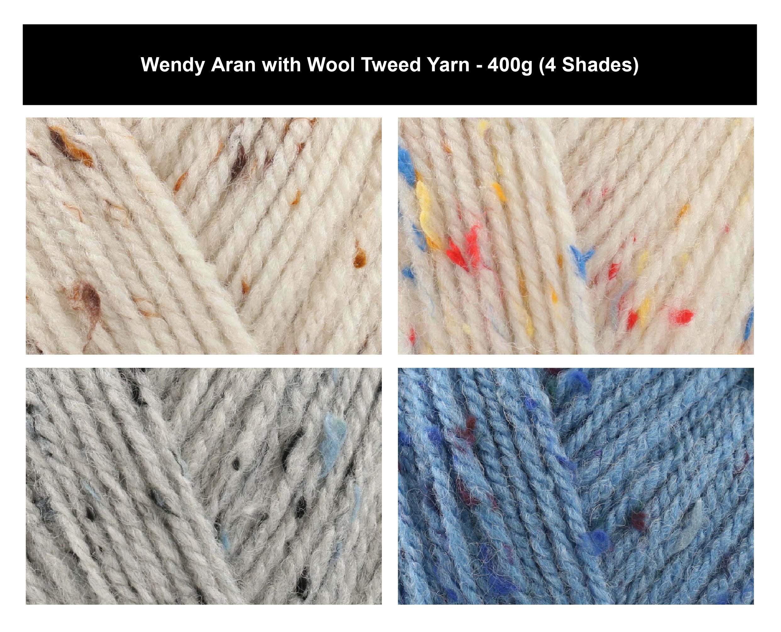 Wendy Aran with Wool Tweed Crochet Yarn - 400g, Luxury Acrylic, Wool & Viscose Blend Colorful Tweed Neps Jumbo Knitting Yarn for Jumper, Sweaters & Cardigan