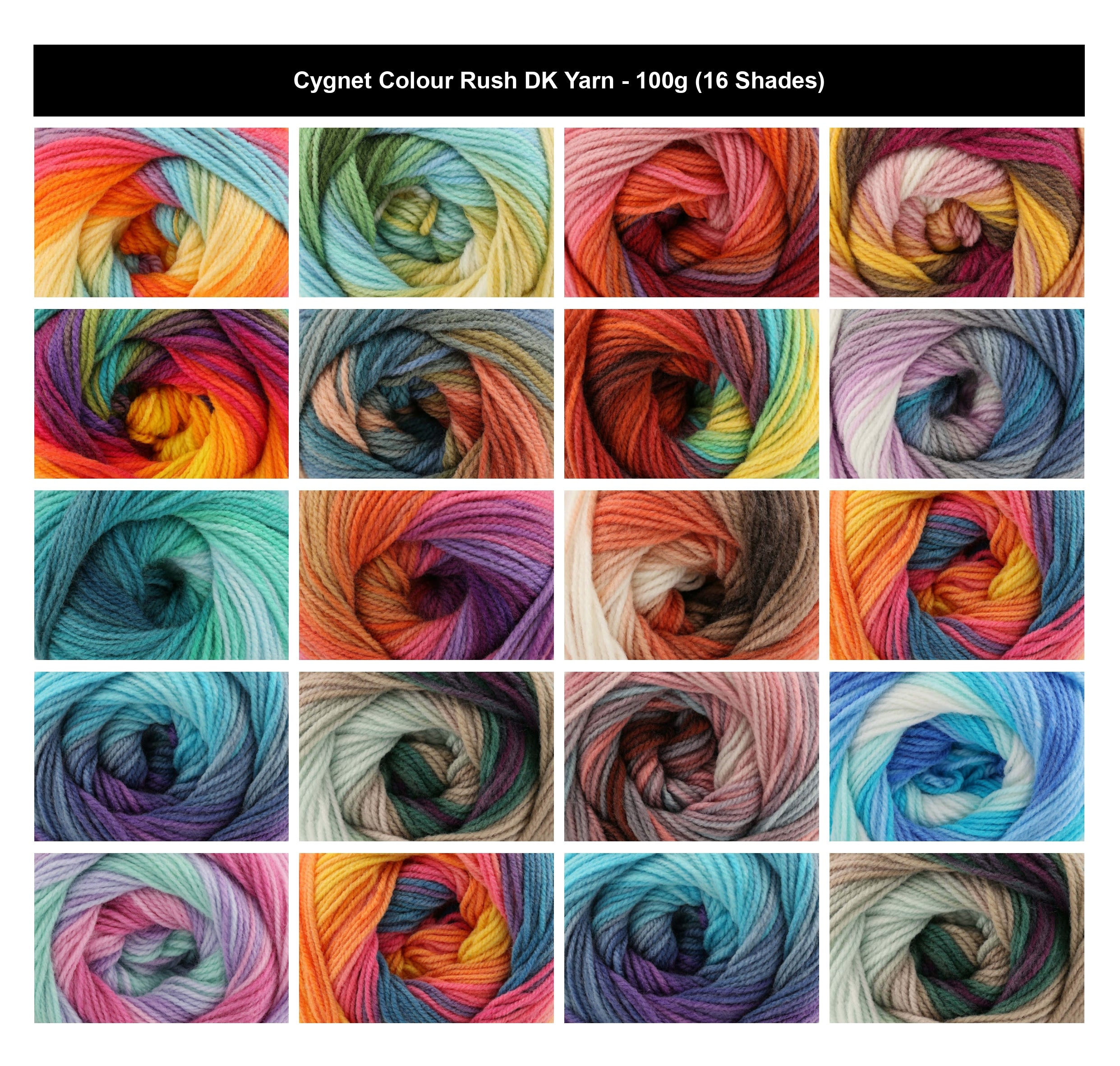Cygnet Colour Rush DK Crochet Yarn - 100g, 100% Acrylic Self-Striping Double Knitting Multicolour Yarn for Clothing & Home Accessories
