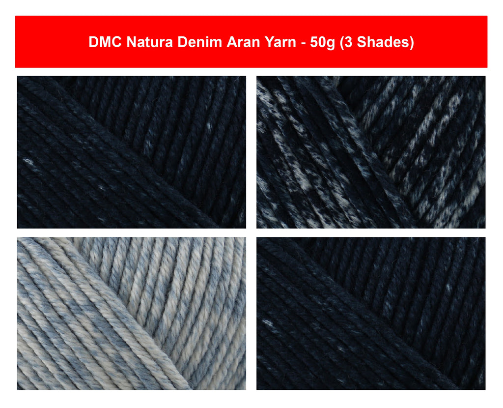 DMC Natura Denim Aran Weight Crochet Yarn - 50g, 100% Cotton Medium Weight Dark to Light Faded Effect Knitting Yarn for for Garments, Accessories & Home Décor