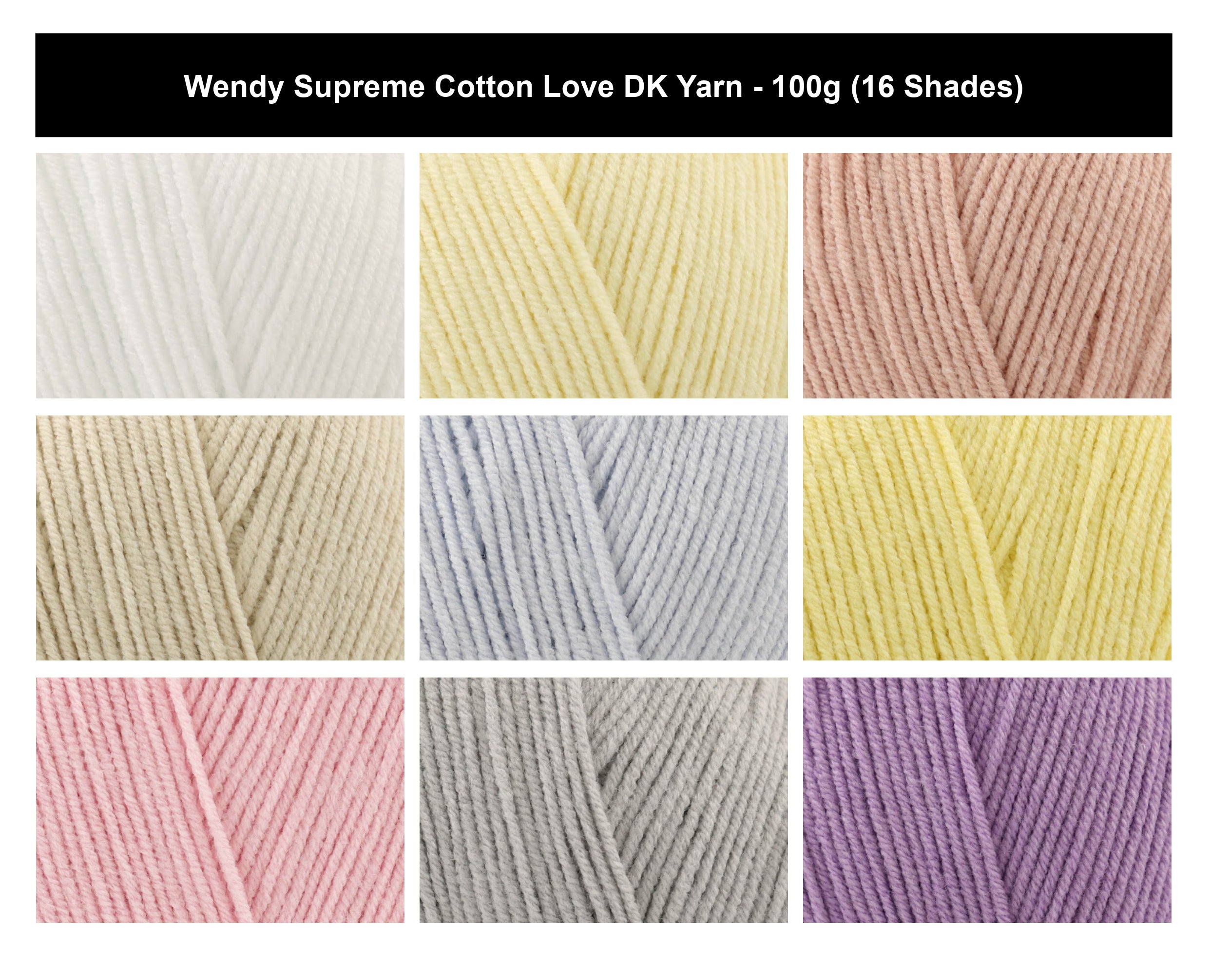 Wendy Supreme Cotton Love DK Yarn - 100g, Luxury Acrylic & Cotton Blend Lightweight Double Knitting Crochet Yarn for Summer Garments, Amigurumi & Toys