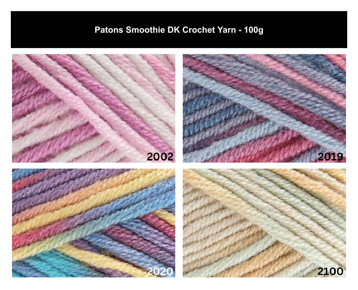 Patons Smoothie DK Crochet Yarn - 100g, Smooth Acrylic Double Knit Yarn with Silky Finish for Knitting and Crochet, Ideal for Sweaters, Scarves & Crafts