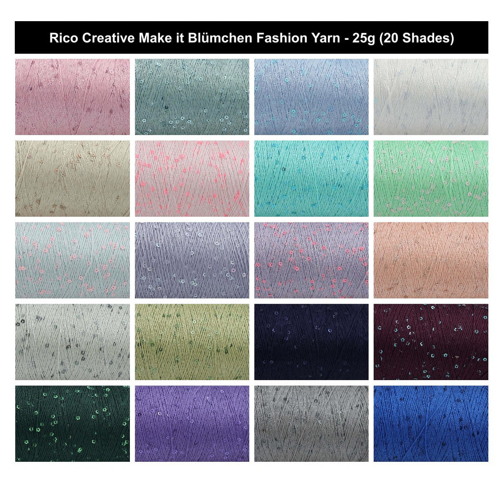 Rico Creative Make It Blumchen Fashion Yarn - 25G, Luxury 100% Lyocell Pastel Shades Knit-In Flower Sequin Crochet Knitting Thread Yarn for Sweaters, Shawls & Wraps