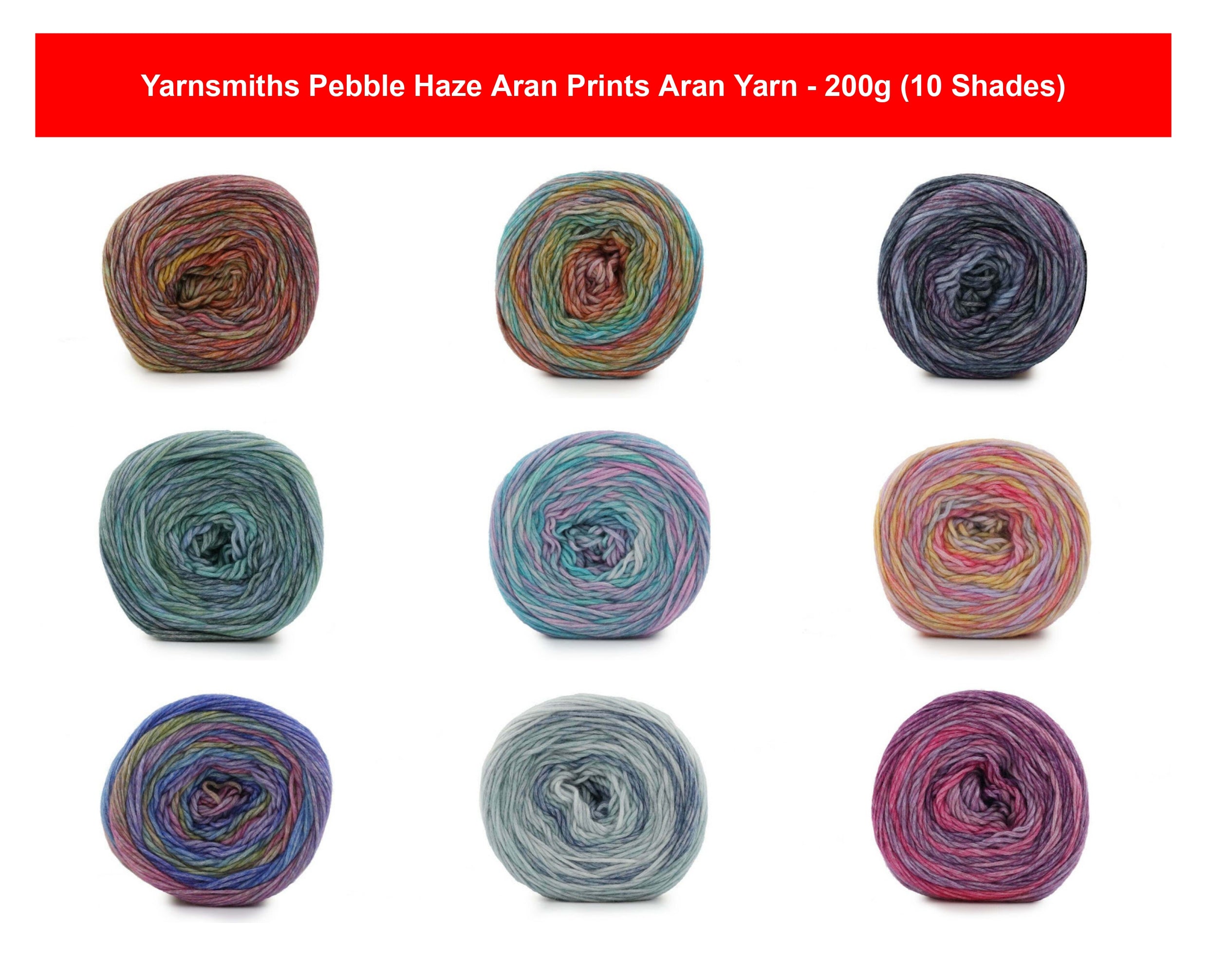 Yarnsmiths Pebble Haze Aran Prints Aran Yarn - 200g, Cotton & Acrylic Blend Soft Variegated Crochet & Knitting Blown Yarn for Winter Cozy Blankets & Garments