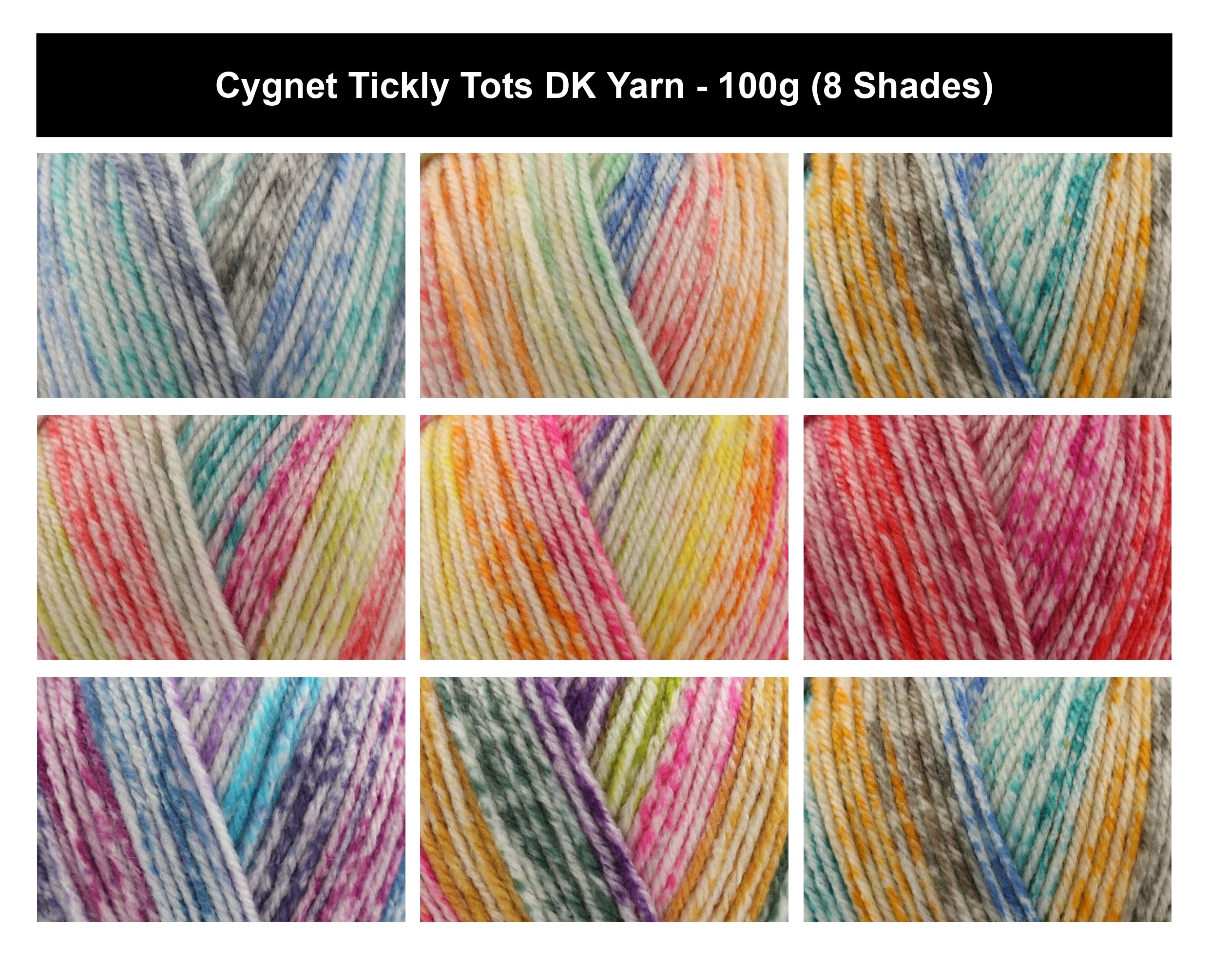 Cygnet Tickly Tots DK Baby Yarn - 100g, 100% Acrylic Self-Striping Marled Double Knitting Crochet Yarn Children's Garments and Accessories