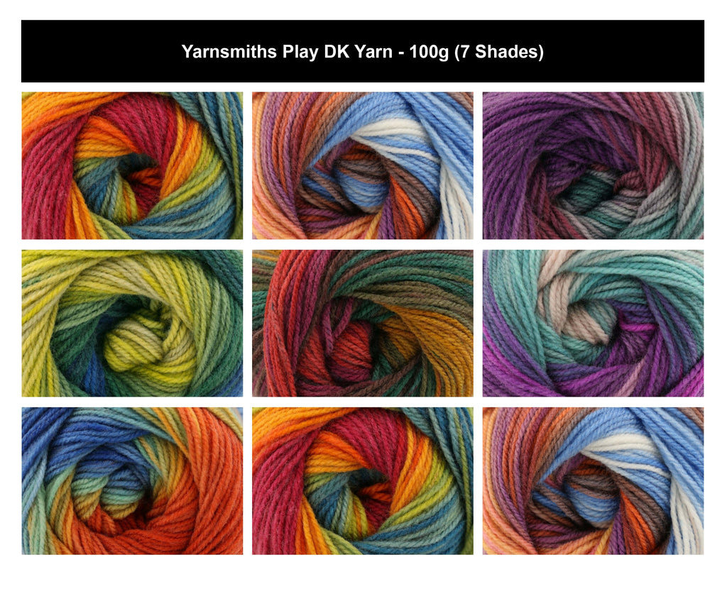 Yarnsmiths Play DK Yarn for Crochet & Knitting - 100g, Luxury 100% Acrylic Variegated Self-Striping Vibrant Soft Double Knit Wool for Cardigans & Home Accessories