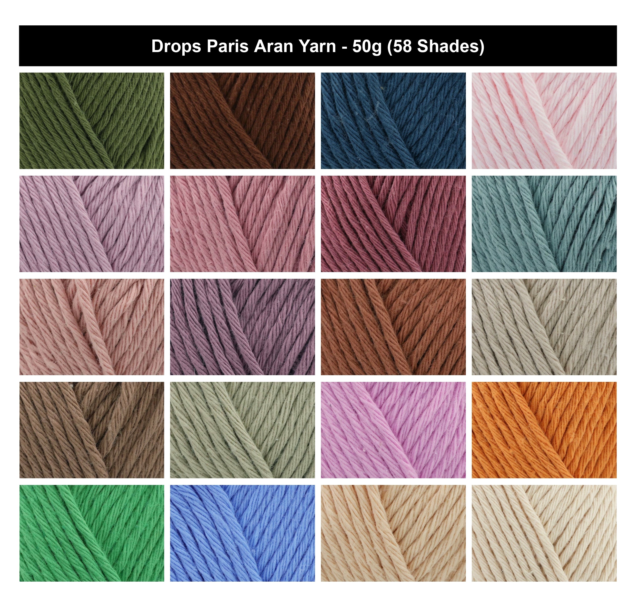 Drops Paris Aran Yarn for Crochet - 50g, 100% Cotton Highly Absorbent Summer Soft Knitting Wool for Sensitive Skin Garments, Towels & Home Accessories