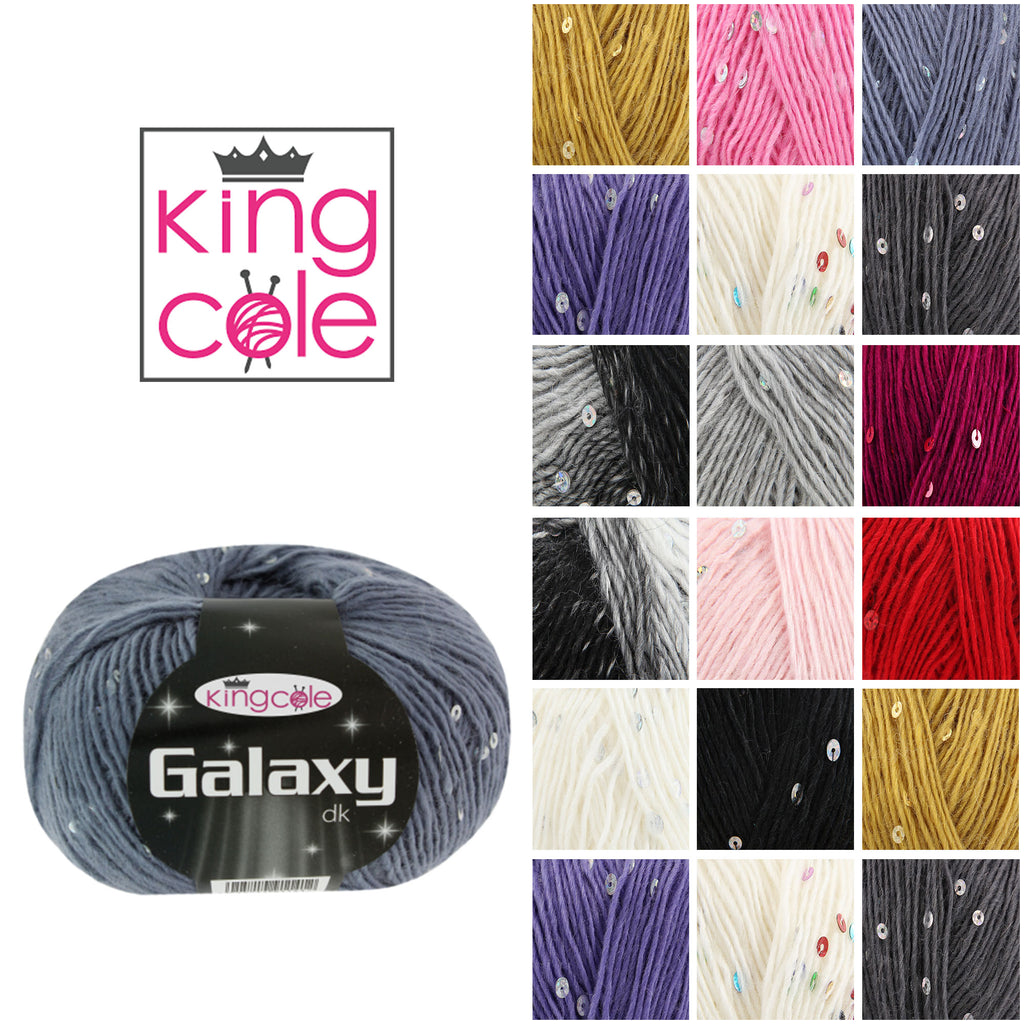 King Cole Galaxy DK Yarn 65% Acrylic, 31% Wool & 4% Payette, Sparkly Variegated Double Knit Yarn 175 m for Knitting & Crochet - 50g