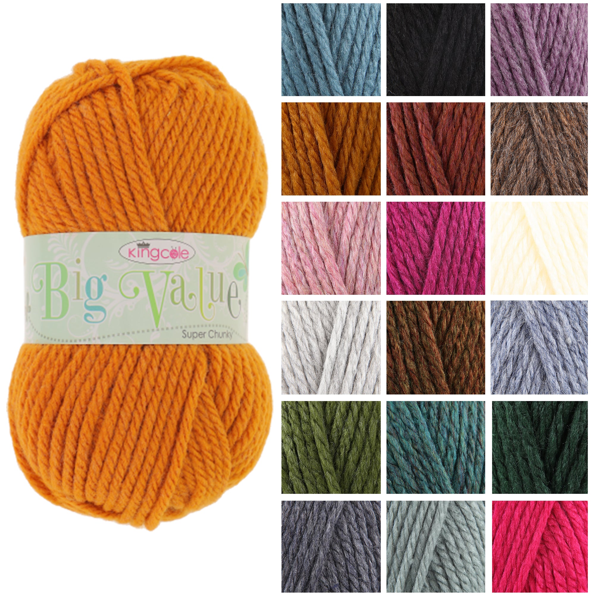 King Cole Big Value Super Chunky Yarn 100% Acrylic, 81m Super Bulky Knitting & Crochet Yarn Knits, Scarves, Hats & Accessories - 100g