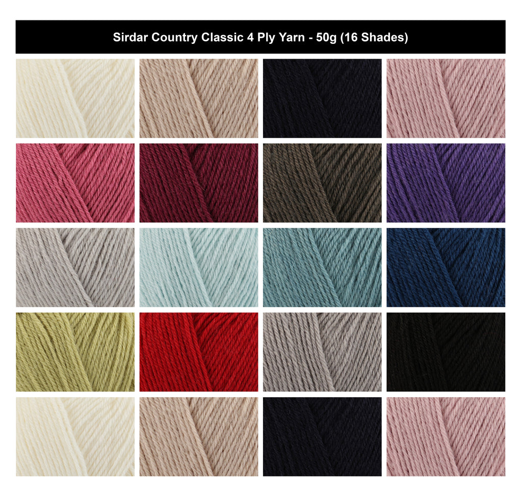 Sirdar Country Classic 4 Ply Crochet Yarn - 50g, Wool Acrylic Blend Lightweight Knitting Wool for Cardigans, Tops, Jumpers, Sweaters
