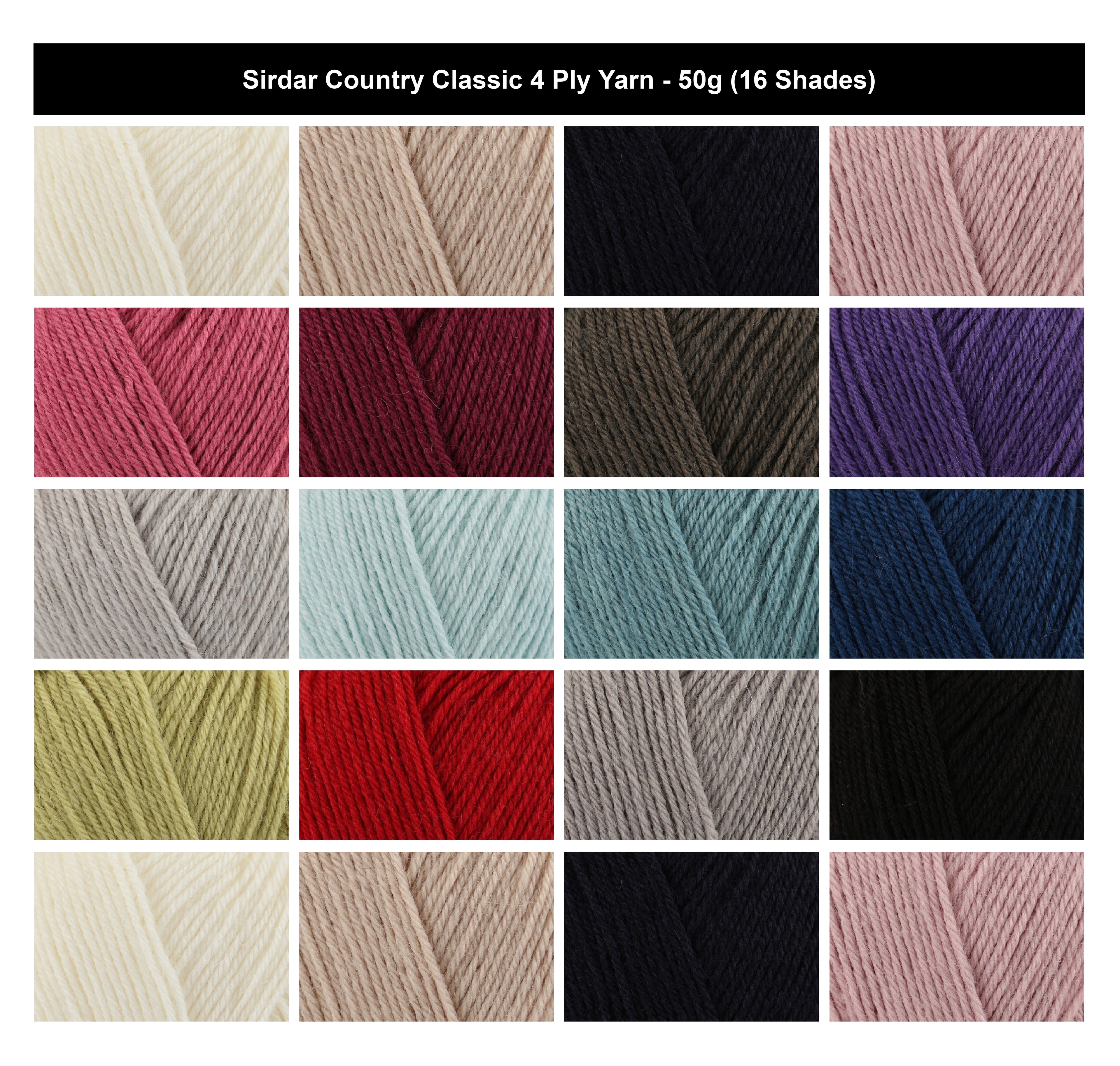 Sirdar Country Classic 4 Ply Crochet Yarn - 50g, Wool Acrylic Blend Lightweight Knitting Wool for Cardigans, Tops, Jumpers, Sweaters