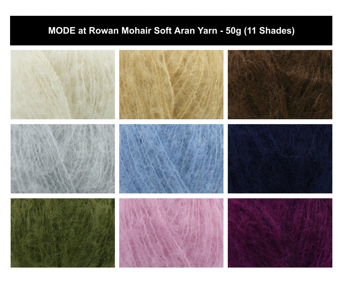 Mode at Rowan Mohair Soft Aran Crochet Yarn - 50g, Luxury Wool Mohair Blend Knitting Wool for Sweater, Cardigan & Soft Halo Winter Knits