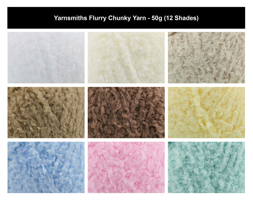 Yarnsmiths Flurry Chunky Crochet Yarn - 50g, 100% Polyester Fleecy Soft Fluffy Knitting Wool for Baby Blankets and Soft Plush Toys