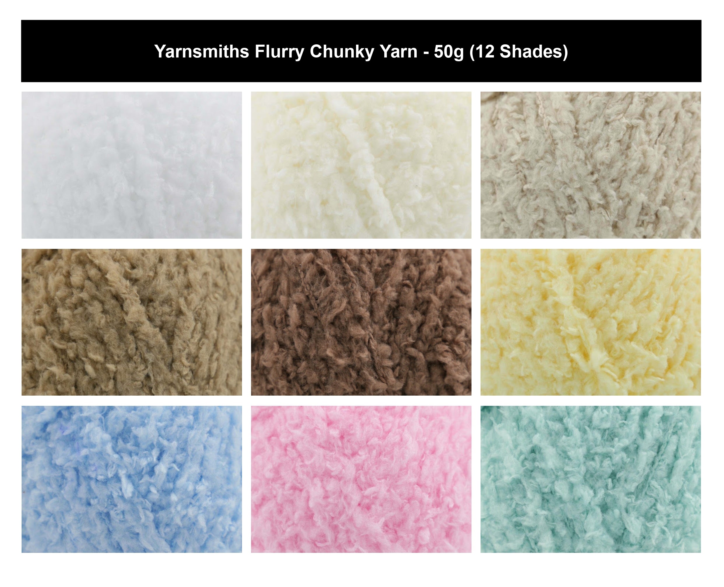Yarnsmiths Flurry Chunky Crochet Yarn - 50g, 100% Polyester Fleecy Soft Fluffy Knitting Wool for Baby Blankets and Soft Plush Toys