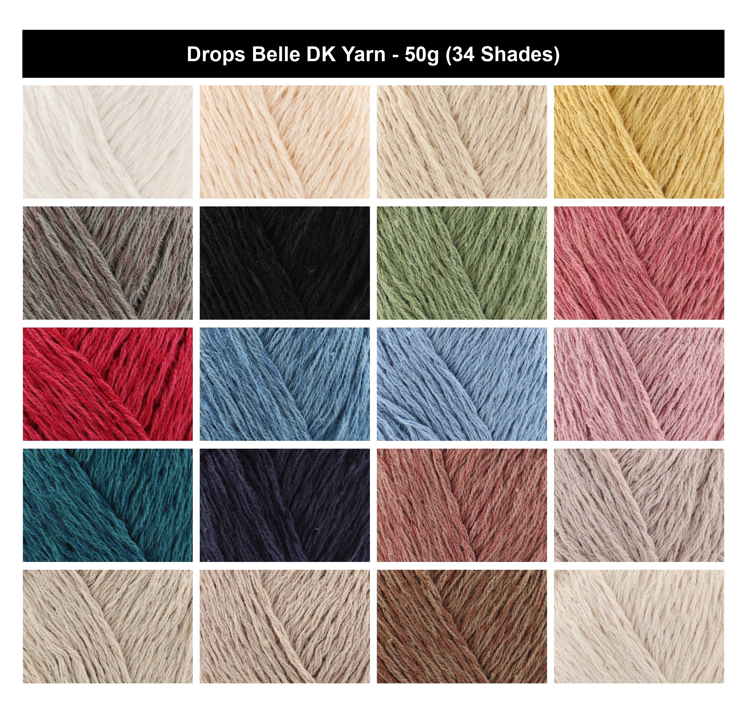 Drops Belle Double Knit DK Crochet Yarn - 50g, Cotton, Viscose & Linen Blend shimmer Lightweight Double Knitting Wool for Garments, Tops, Shawls & Accessories