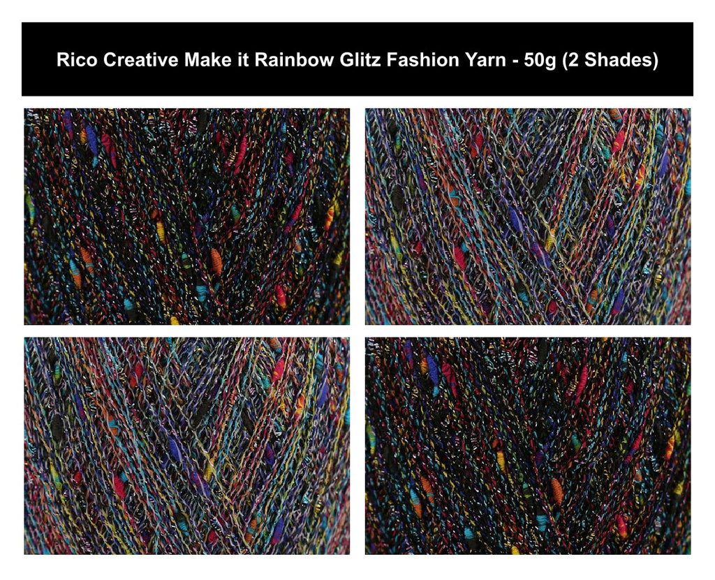 Rico Creative Make It Rainbow Glitz Fashion Yarn - 50G, Polyamide Acrylic Blend Metalized Sparkle Effect Shimmer Crochet Knitting Wool for Sweaters, Shawls & Wraps