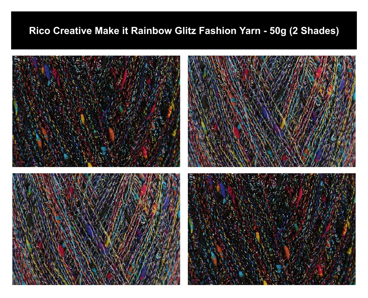 Rico Creative Make It Rainbow Glitz Fashion Yarn - 50G, Polyamide Acrylic Blend Metalized Sparkle Effect Shimmer Crochet Knitting Wool for Sweaters, Shawls & Wraps