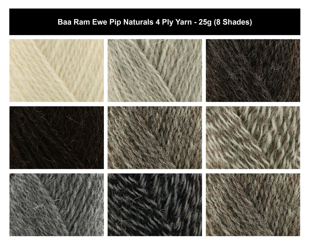 Baa Ram Ewe Pip Naturals 4 Ply Crochet Yarn - 25g, 100% British Wool Colourwork Undyed Knitting Wool Yarn for Fair Isle Garments Hats, Toys & Mittens