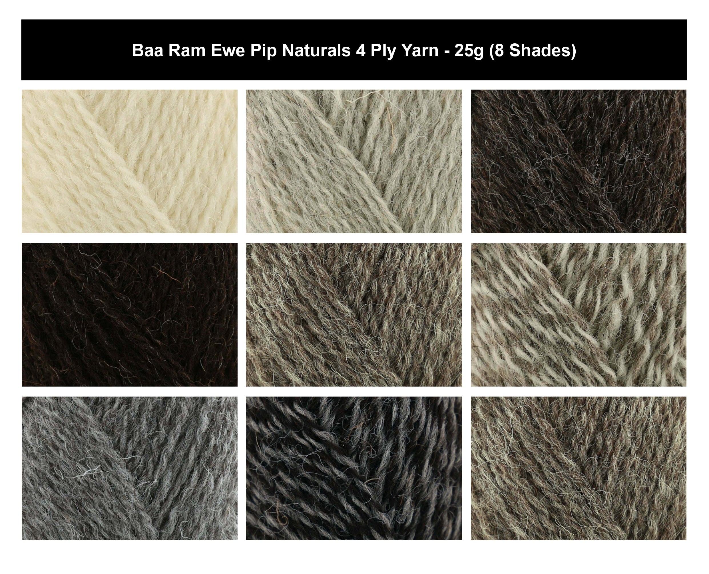 Baa Ram Ewe Pip Naturals 4 Ply Crochet Yarn - 25g, 100% British Wool Colourwork Undyed Knitting Wool Yarn for Fair Isle Garments Hats, Toys & Mittens