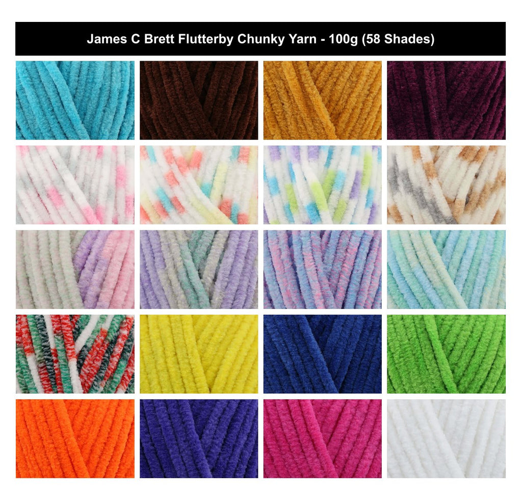 James C Brett Flutterby Yarn - 100g, Soft Shimmer 100% Polyester Chenille Crochet Knitting Chunky Yarn for Baby Blankets, Toys Amigurumi