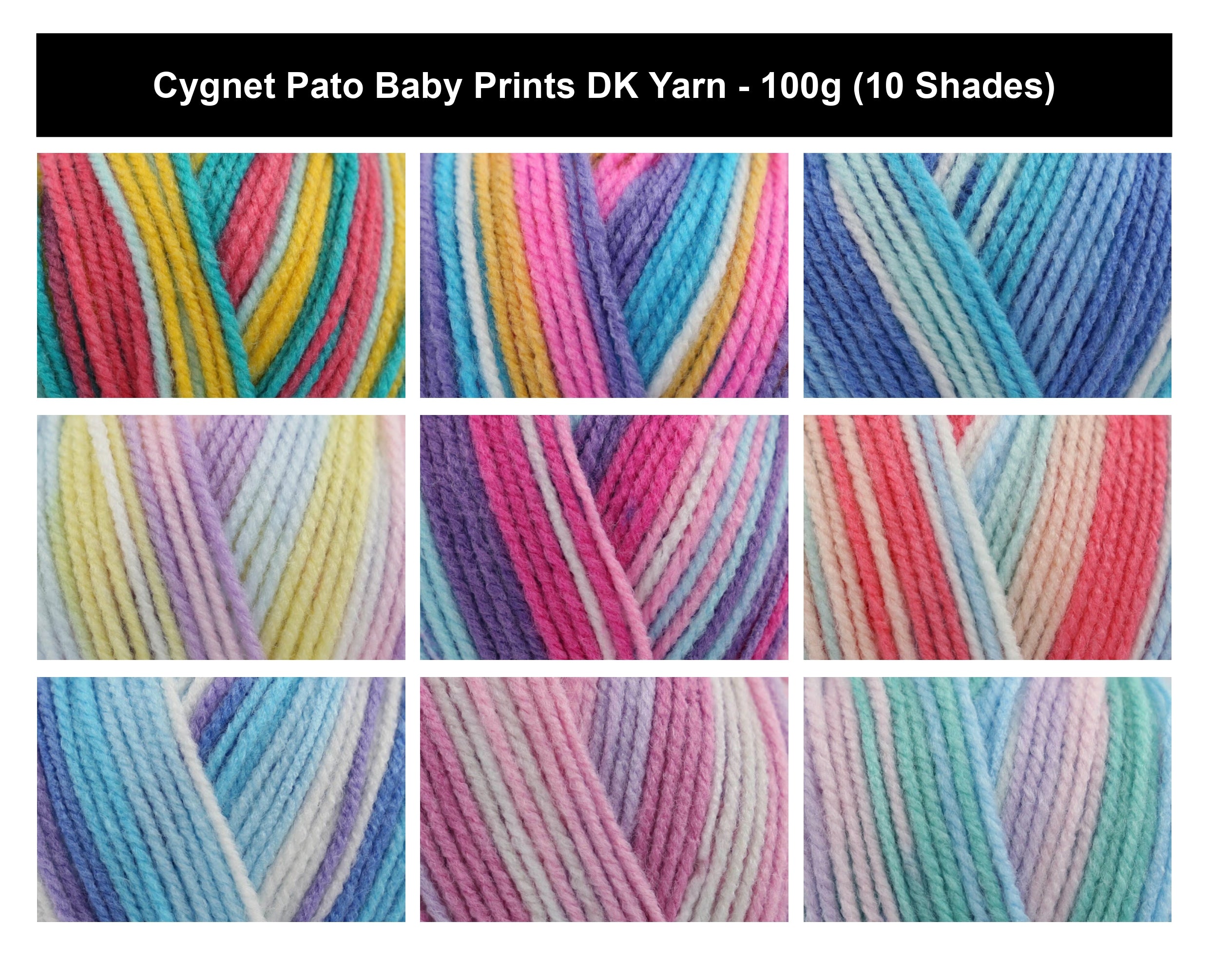 Cygnet Pato Baby Prints DK Yarn - 100g, 100% Acrylic Striped Pastel Shades Double Knitting Yarn for Baby & Toddler Garments, Accessories & Crafting