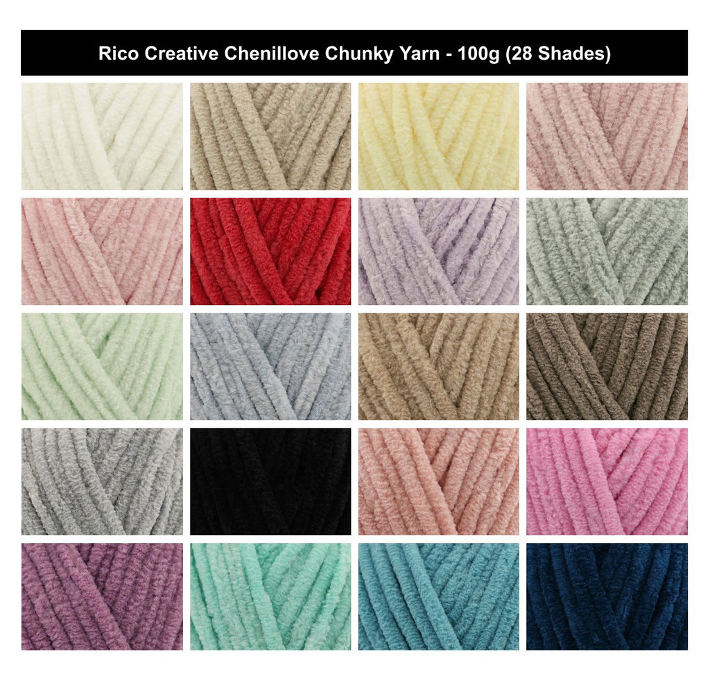 Rico Creative Chenillove Chunky Yarn - 100G, Luxury 100% Polyester Velvety Super-Soft Chenille Knitting & Crochet Yarn for Cozy Baby Garments & Toy