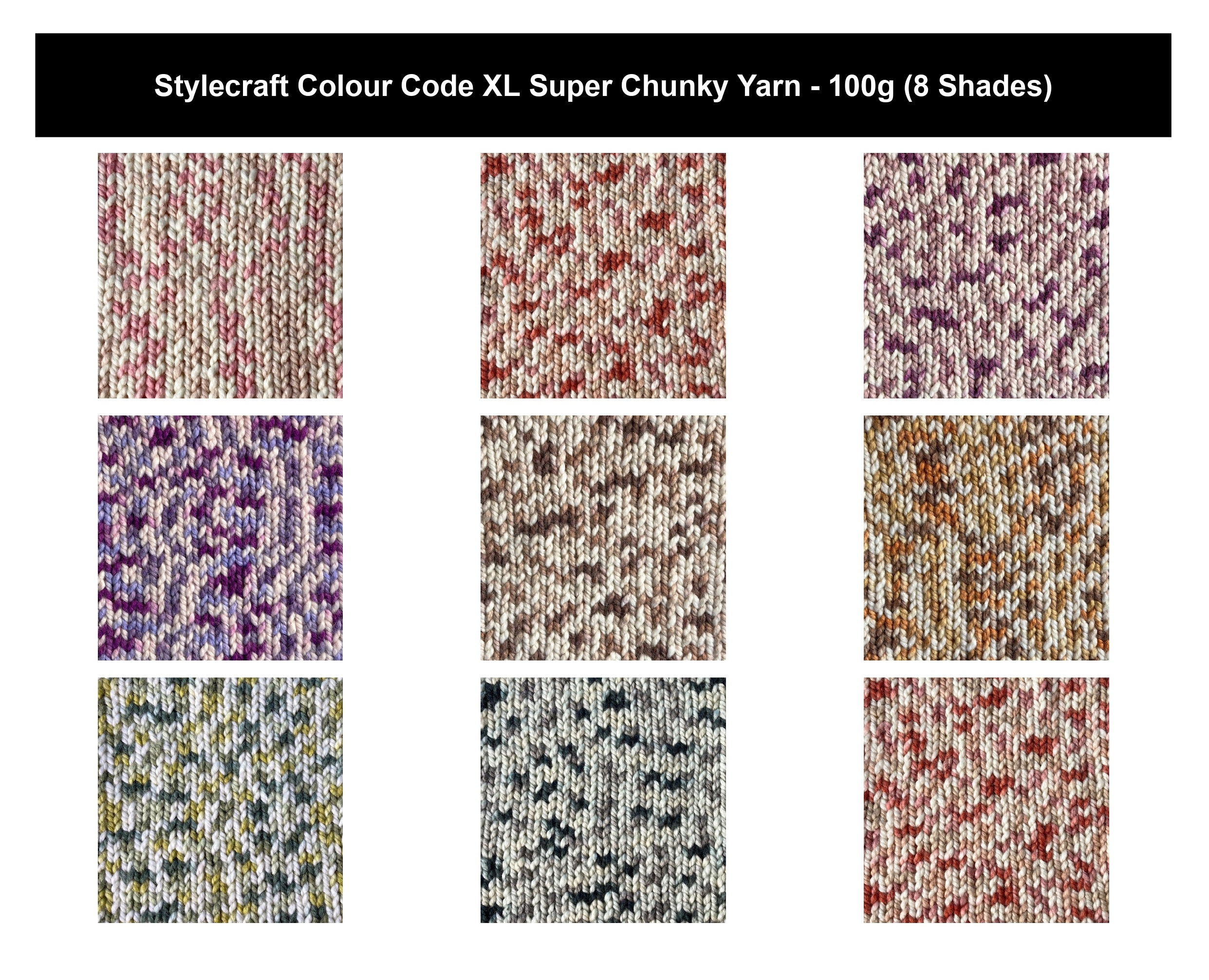 Stylecraft Colour Code XL Super Chunky Yarn - 100g, Luxury 100% Acrylic Machine Washable Thick Bulky Crochet Knitting Wool for Blankets and Home Knits