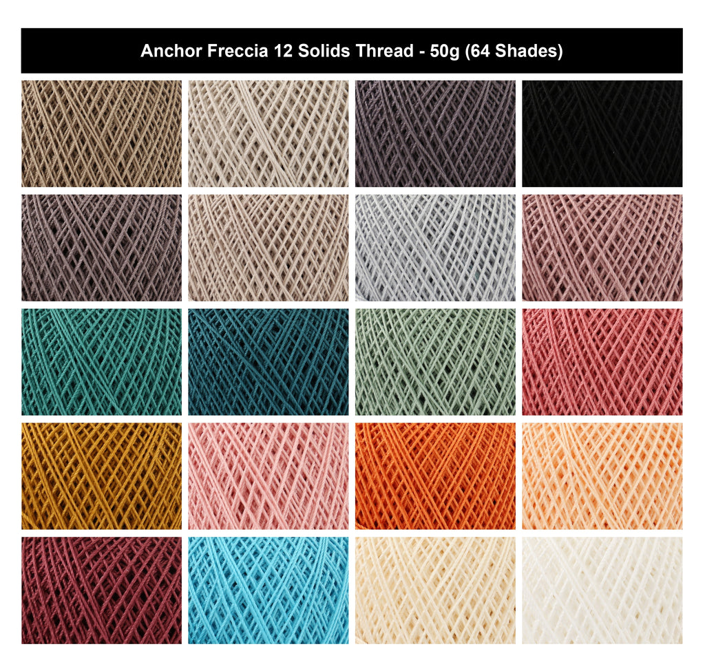 Anchor Freccia 12 Solids Crochet Thread Yarn - 50g, 100% Mercerised Cotton Crochet & Knitting Fine Lace Thread Yarn for Home Décor, Accessories & Baby Garments