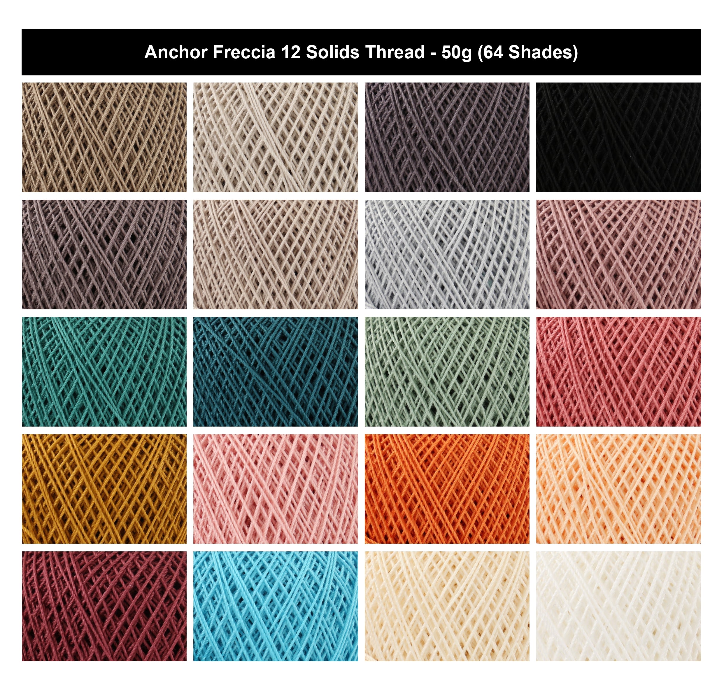 Anchor Freccia 12 Solids Crochet Thread Yarn - 50g, 100% Mercerised Cotton Crochet & Knitting Fine Lace Thread Yarn for Home Décor, Accessories & Baby Garments