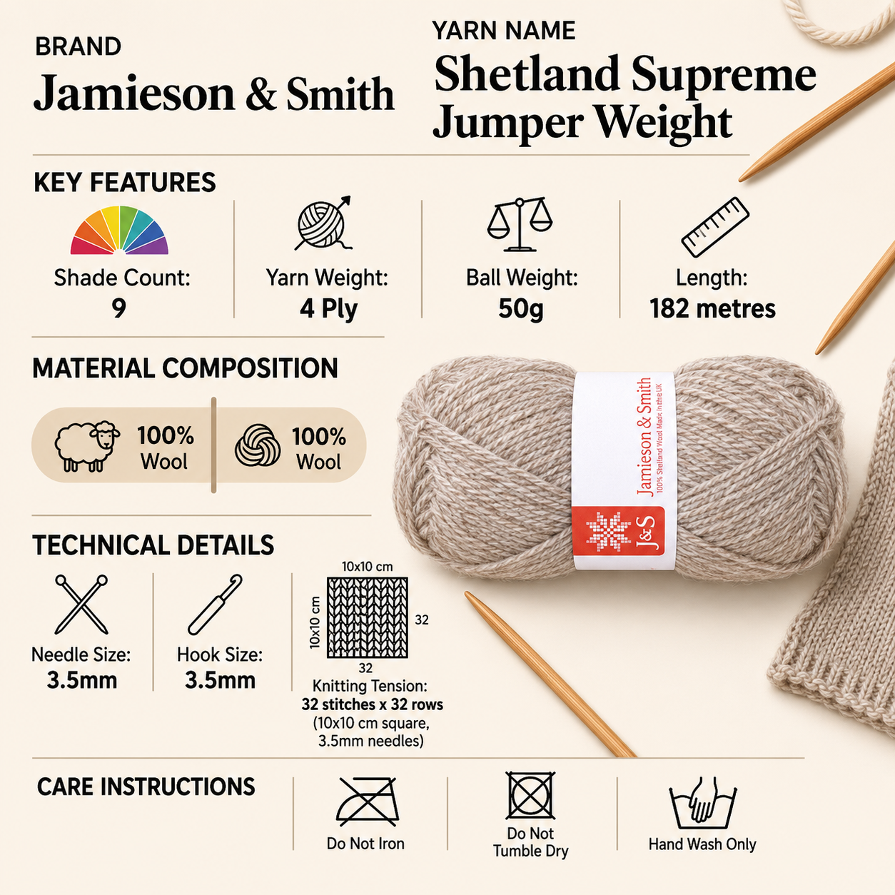 Jamieson & Smith Shetland Supreme Jumper Weight Yarn - 50g, 100% Wool Yarn 4 Ply Knitting Crochet Yarn for Lightweight Winter Jumpers & Garments
