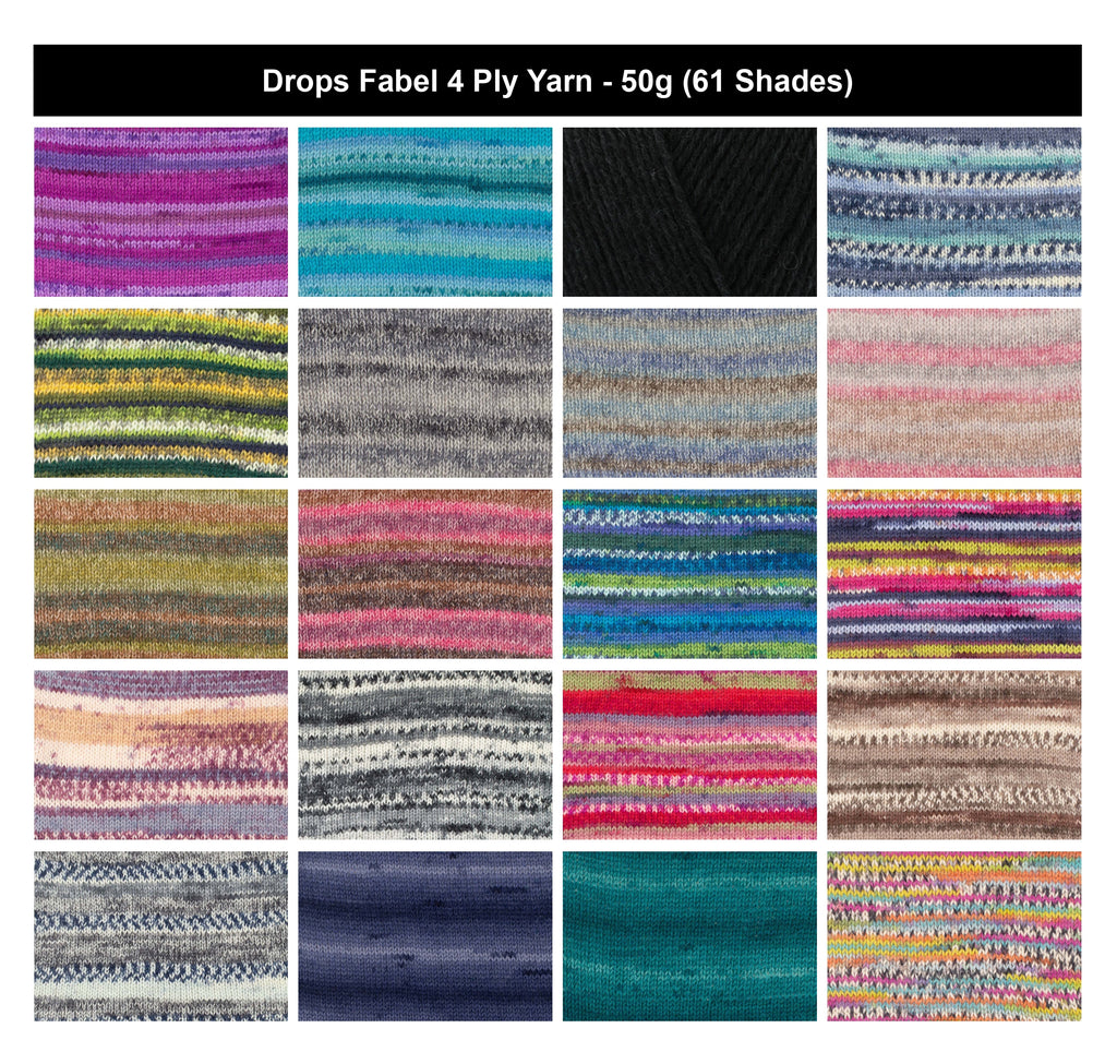 Drops Fabel 4 Ply Crochet Yarn - 50g, Wool & Polyamide Blend Soft Self Patterning Knitting Wool for Baby Garments, Shawls & Everyday Accessories