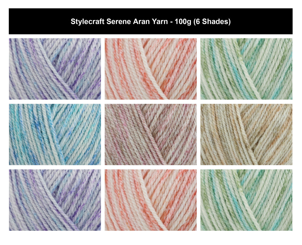 Stylecraft Serene Aran Knit Crochet Yarn - 100g, Soft Acrylic Wool Blend Mottled Colour Effect Wool for Autumn Garments & Accessories