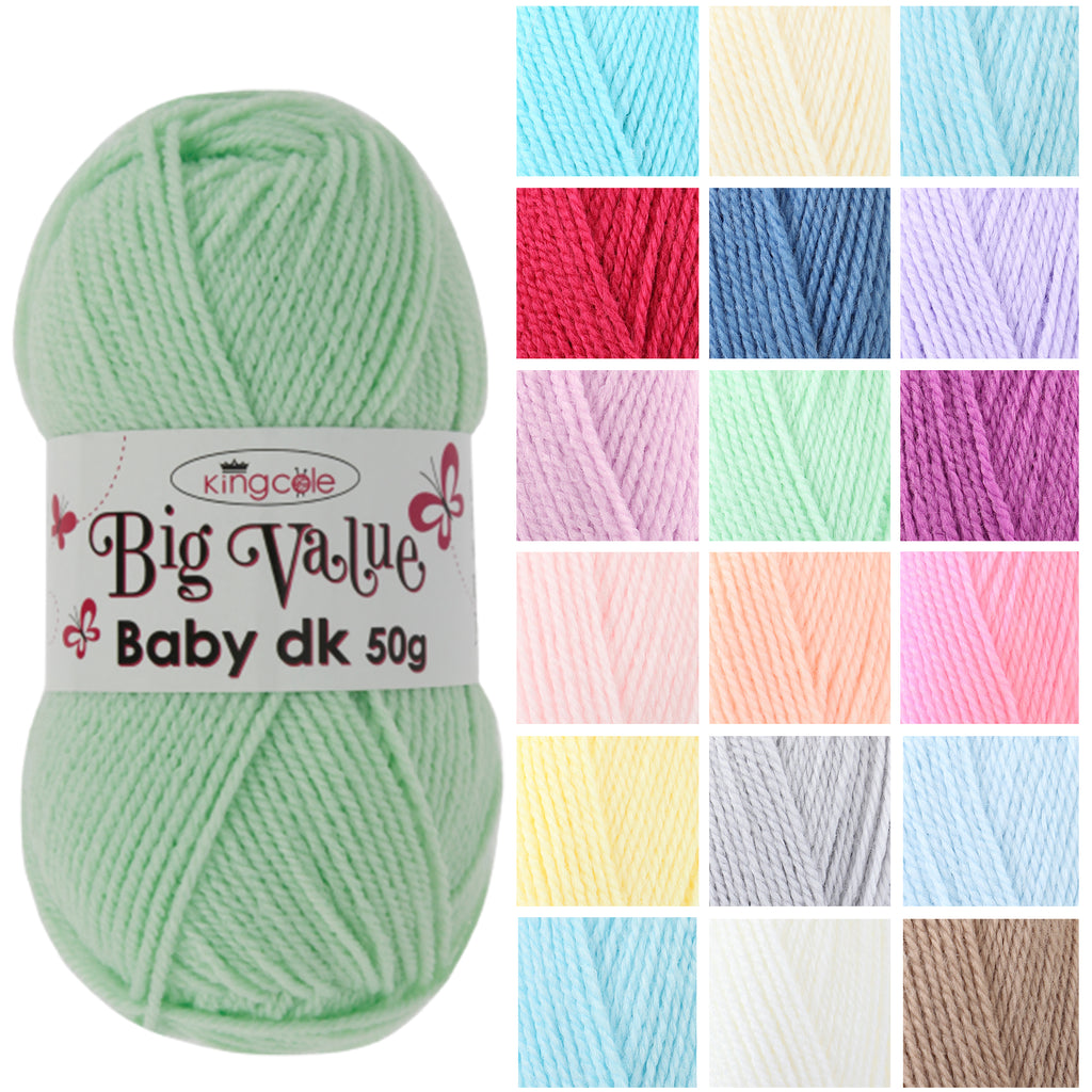 King Cole Big Value Baby DK Yarn 100% Acrylic Soft Lightweight Baby Knit & Crochet Yarn, 145m Double Knit - 50g