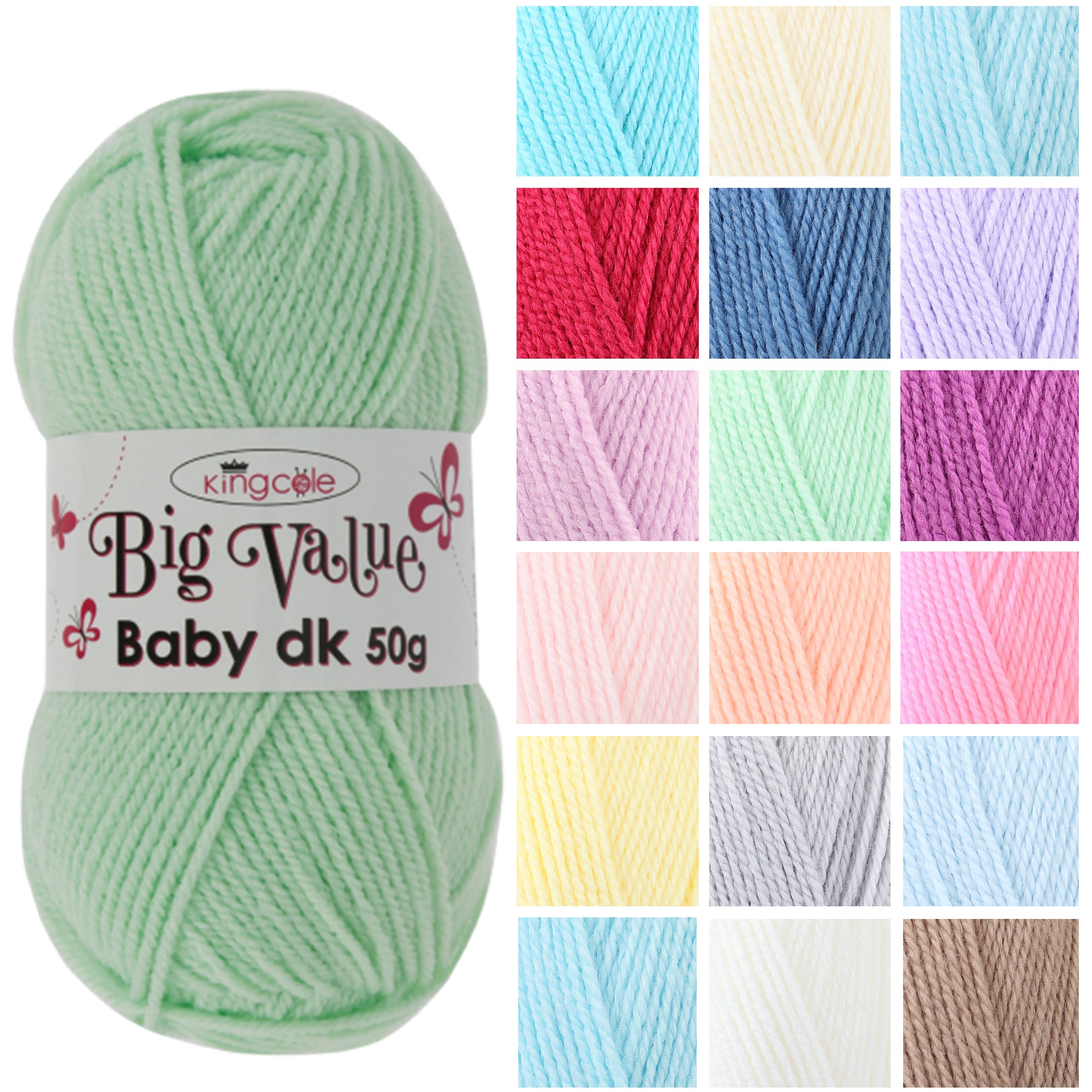 King Cole Big Value Baby DK Yarn 100% Acrylic Soft Lightweight Baby Knit & Crochet Yarn, 145m Double Knit - 50g