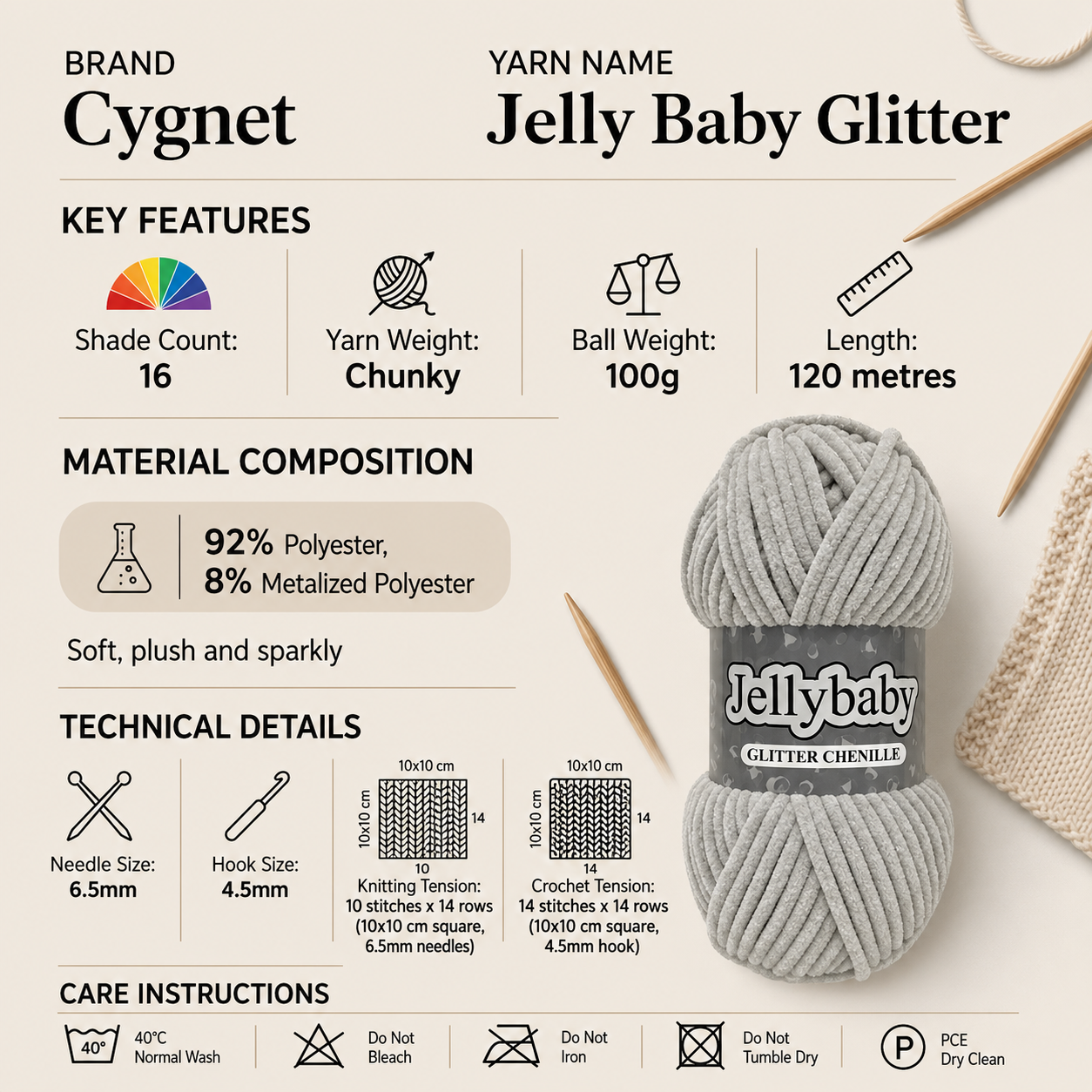 Cygnet Jelly Baby Glitter Chunky Yarn - 100g, Polyester Metallic Blend Crochet Knitting Yarn for Baby Blankets, Toys & Accessories