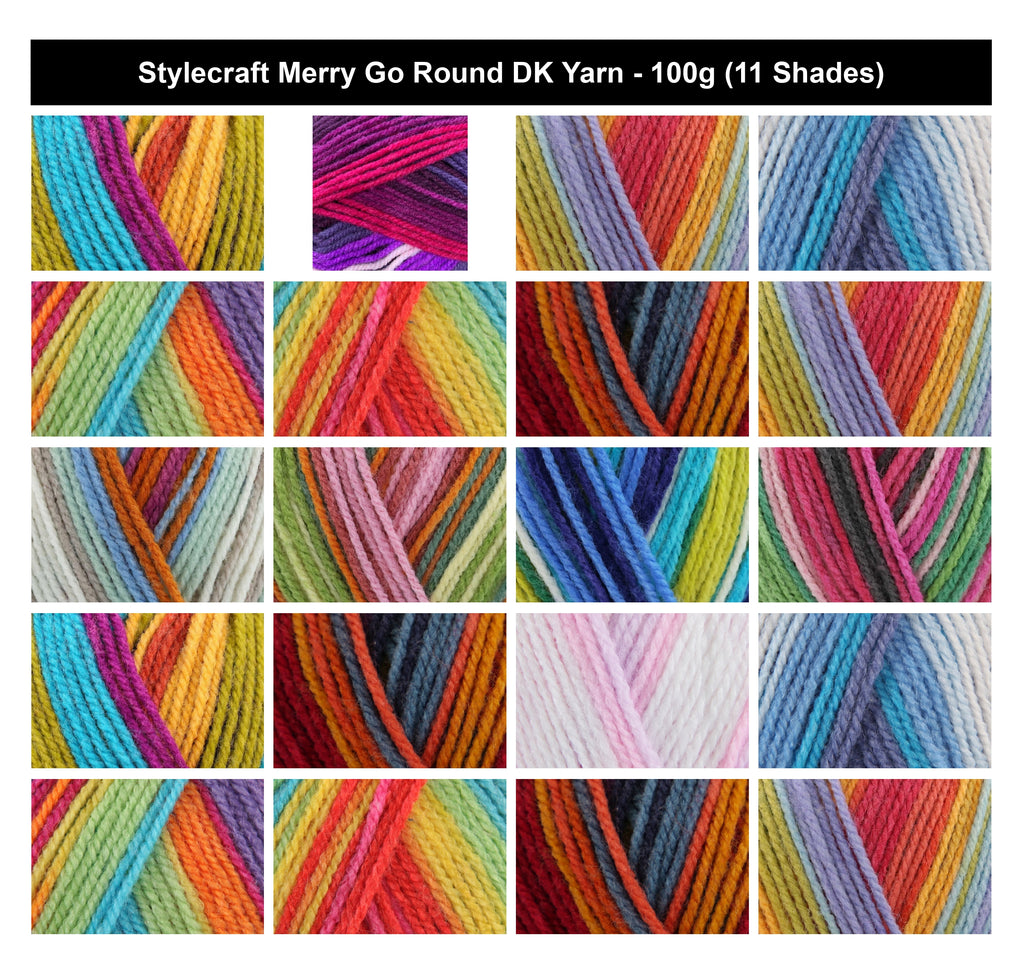 Stylecraft Merry Go Round Crochet DK Yarn - 100g, 100% Acrylic Vibrant Multicolour Double Knitting Wool for Kids Funky Cardigans & Jumpers