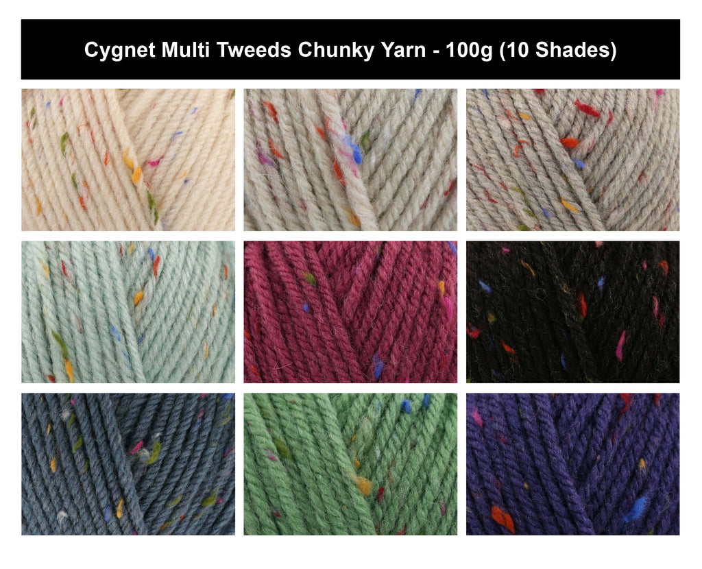 Cygnet Multi Tweeds Chunky Yarn - 100g, Acrylic Wool Blend Knitting & Crochet Yarn for Autumn & Winter Tweed Knitwear