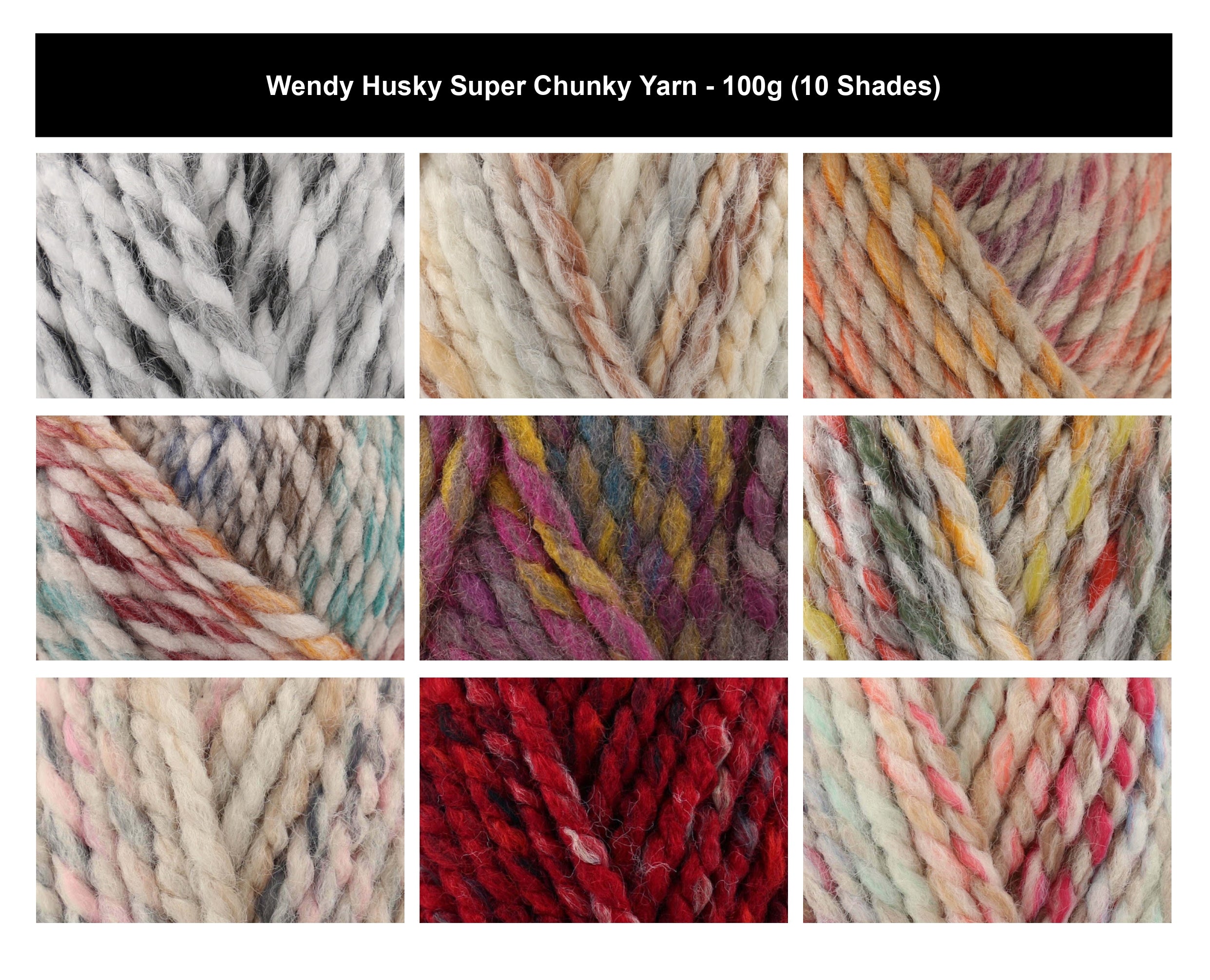 Wendy Husky Super Chunky Yarn for Crochet - 100g, Luxury 100% Acrylic Twisted Marbled Color Thick Knitting Wool for Cozy Winter Cardigans, Jumpers & Sweaters