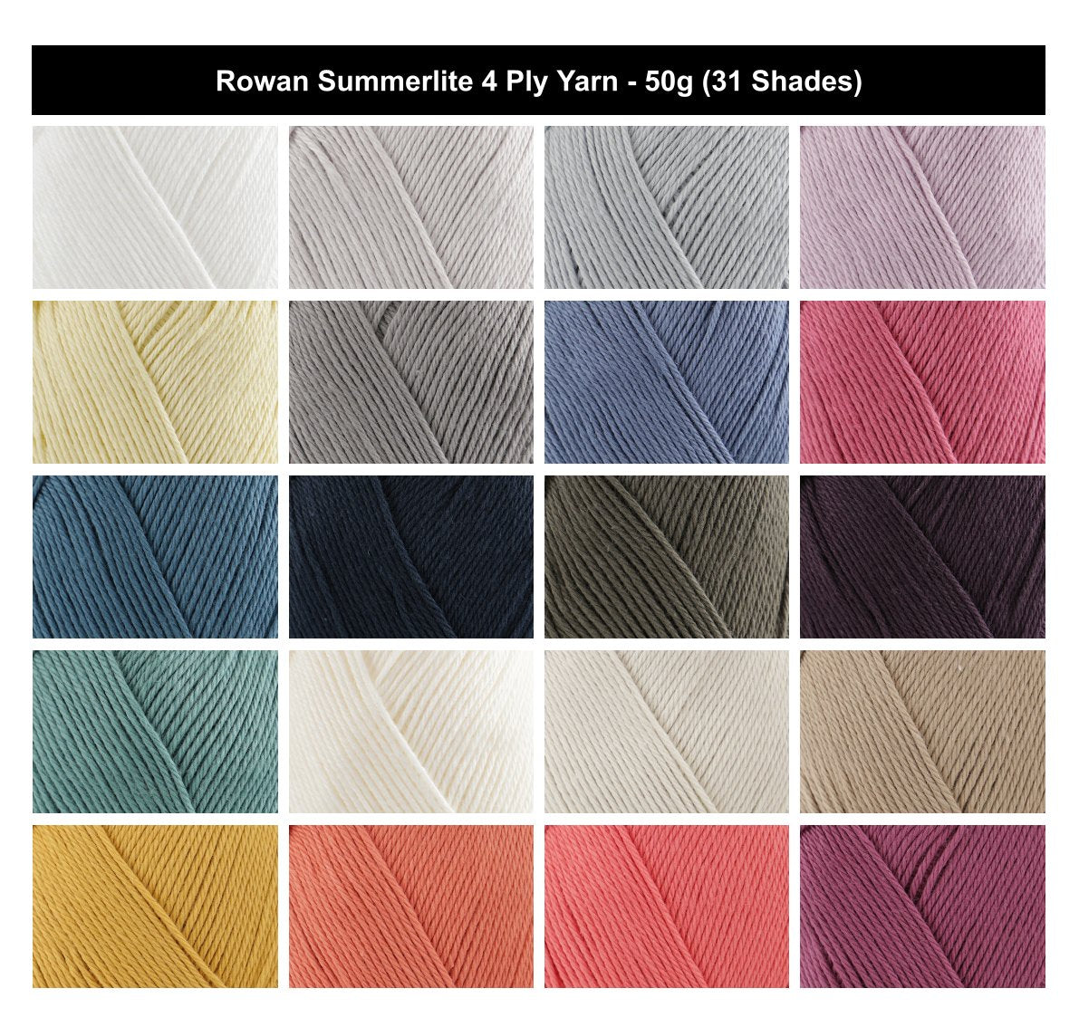 Rowan Summerlite 4 Ply Crochet Yarn - 50g, 100% Cotton Soft Matt Finish Knitting Wool for Sweater, Shawl & Summer Projects