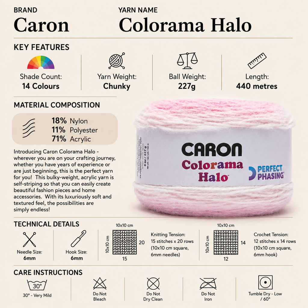 Caron Colorama Halo Chunky Cake Yarn - 227g, Acrylic Blend Self-Striping Gradient Crochet Knitting Yarn for Fashion & Home Accessories