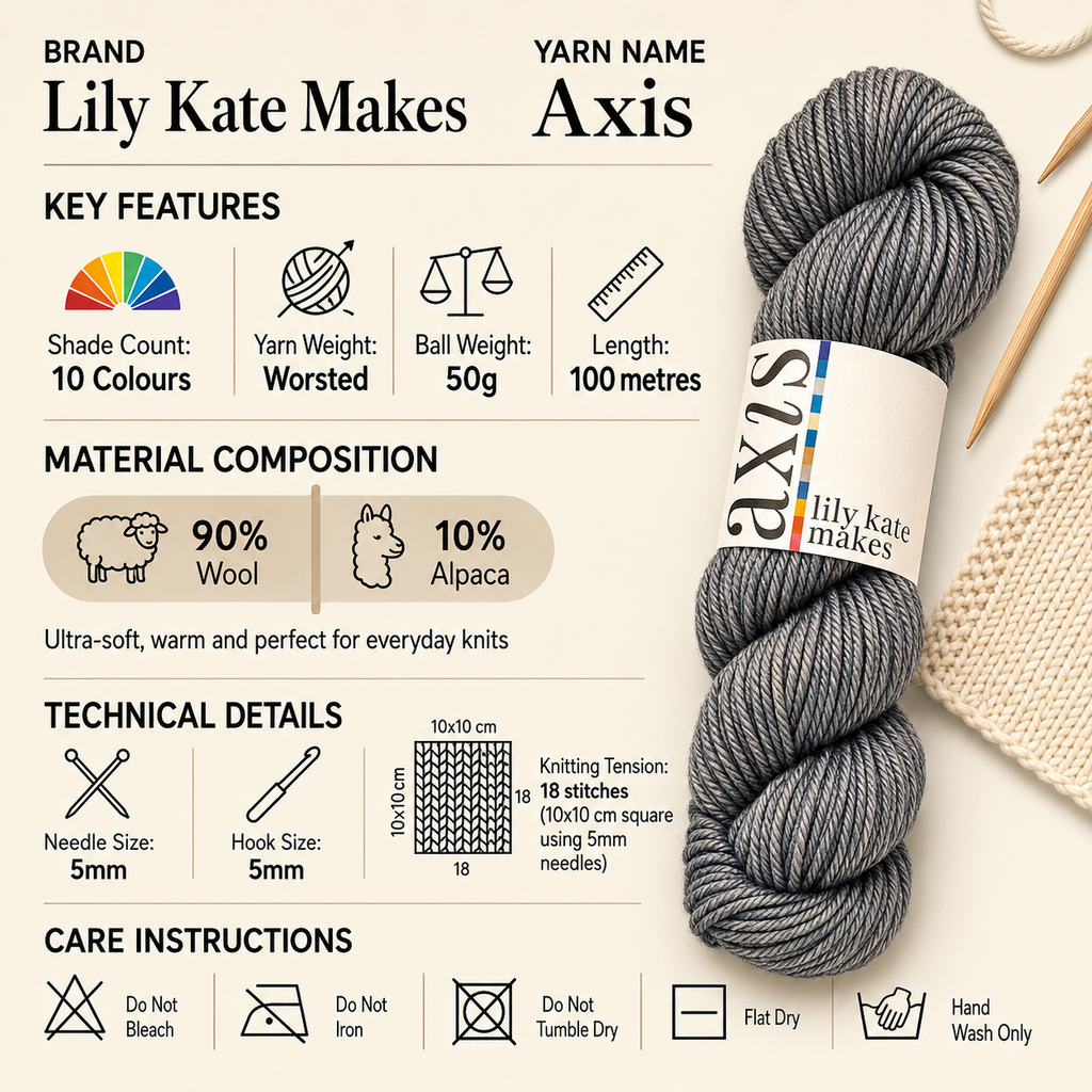 Lily Kate Makes Axis Worsted Crochet Yarn - 50g, Luxury Merino Wool & Suri Alpaca Blend High-End Knitting Wool for Sweaters, Cardigans, Shawls & Hats