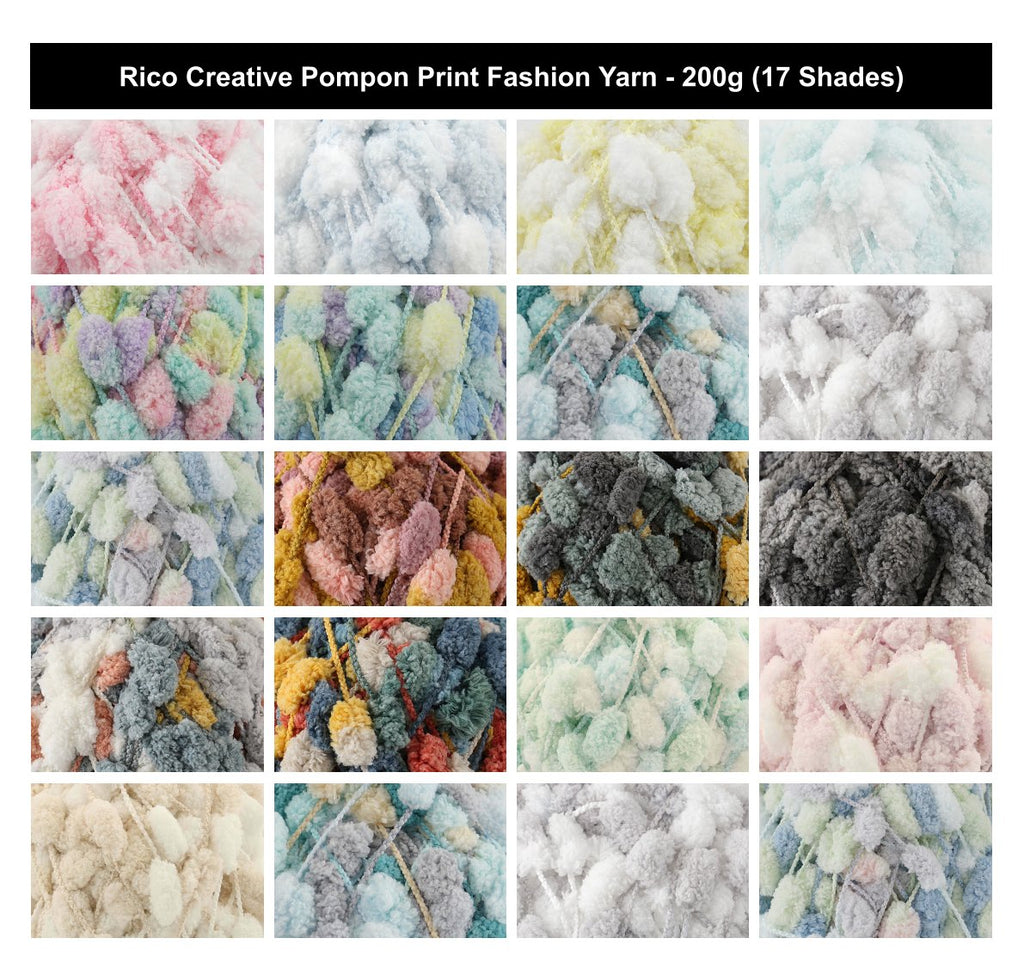Rico Creative Pompon Print Fashion Yarn - 200G, Luxury 100% Polyester Self Striping Chenille Soft Crochet & Knitting Pom Pom Yarn for Baby Blankets & Toys