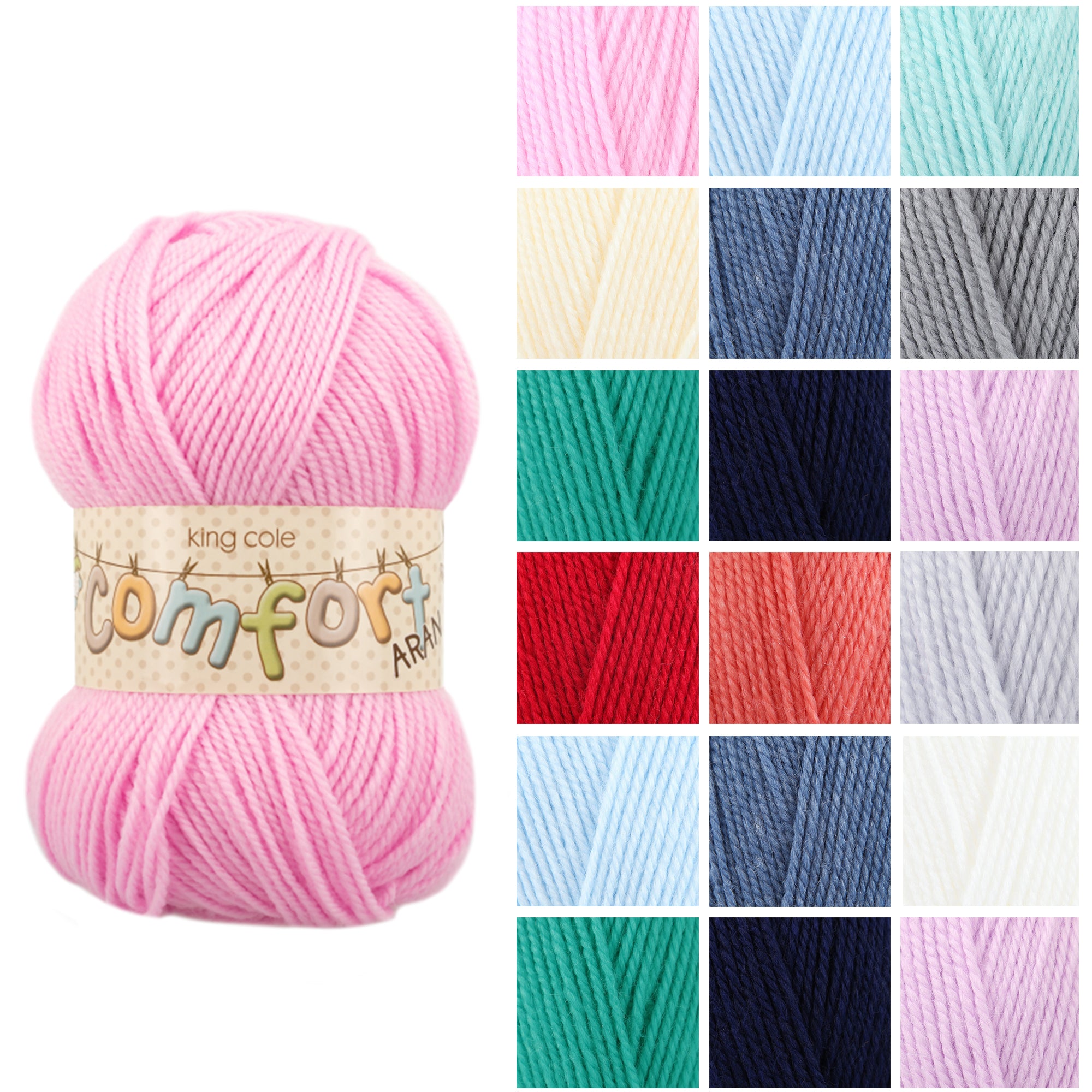 King Cole Comfort Aran Yarn 60% Acrylic & 40% Nylon, Soft Durable Aran Knitting & Crochet Yarn, 202m Easy-Care Everyday Yarn - 100g