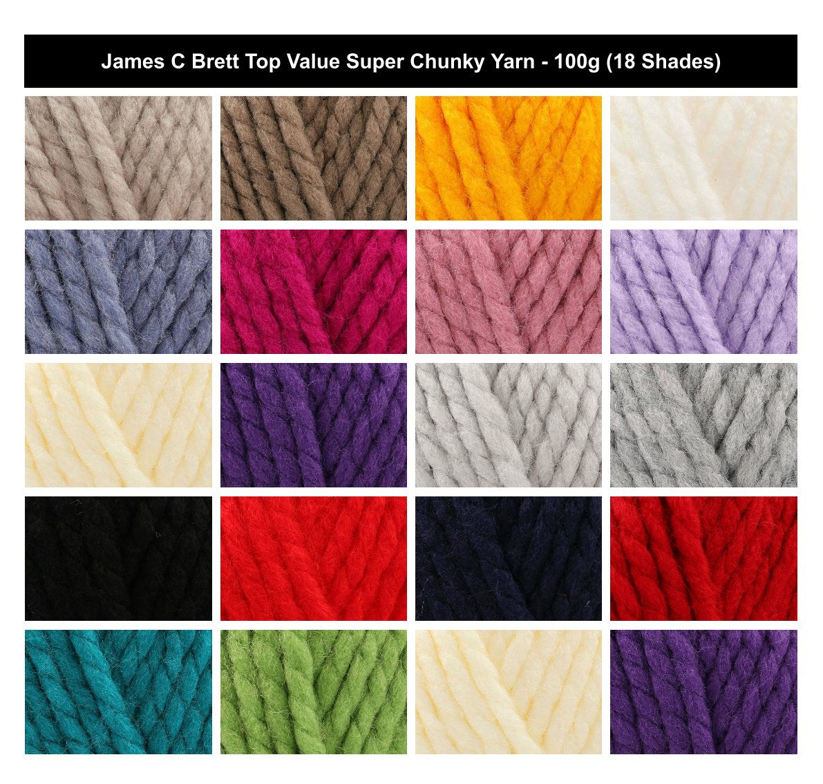 James C Brett Top Value Super Chunky Yarn - 100g, Soft 100% Acrylic Versatile Crochet & Knitting Wool for Cardigans, Blankets, Throws & Afghans