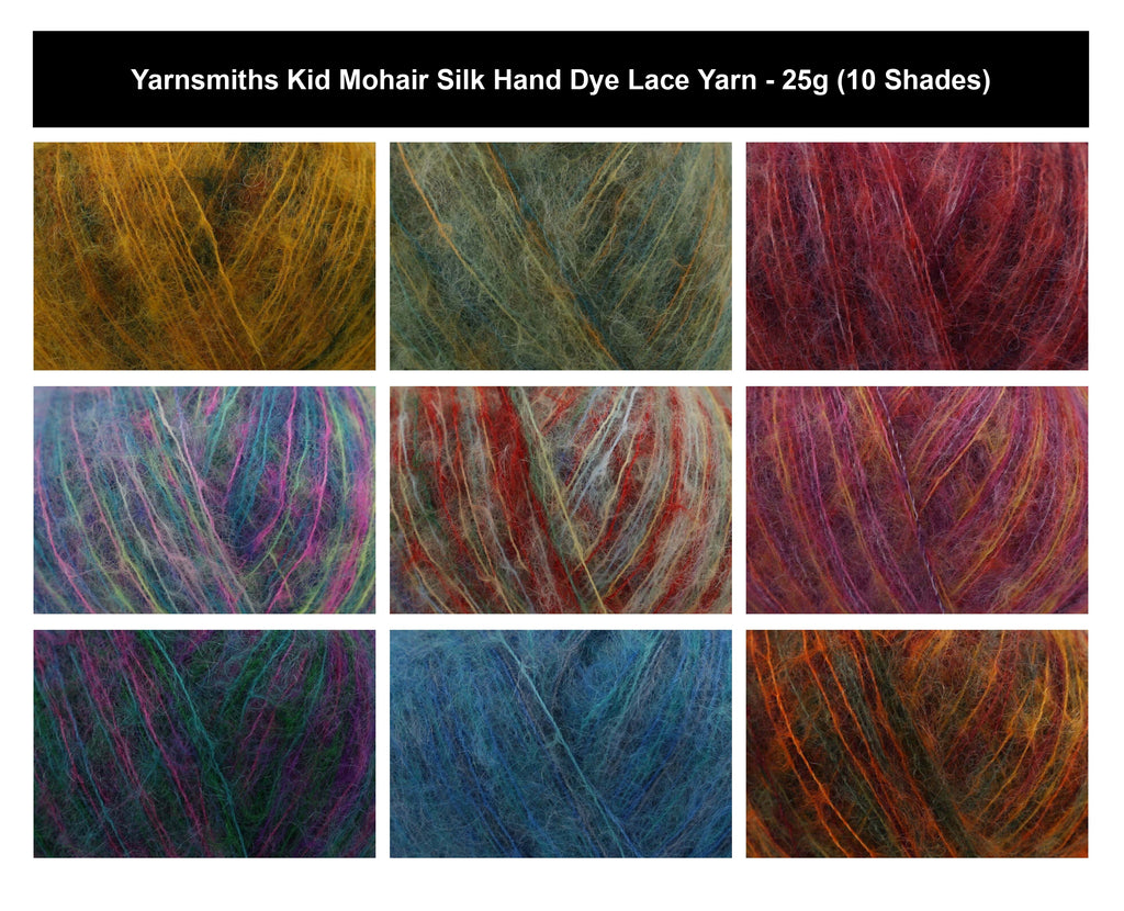 Yarnsmiths Kid Mohair Silk Prints Lace Yarn - 25g, Luxury Mohair Silk Blend Soft Fluffy Hand-Dyed Variegated Knitting & Crochet Yarn for Lace Shawls & Scarves
