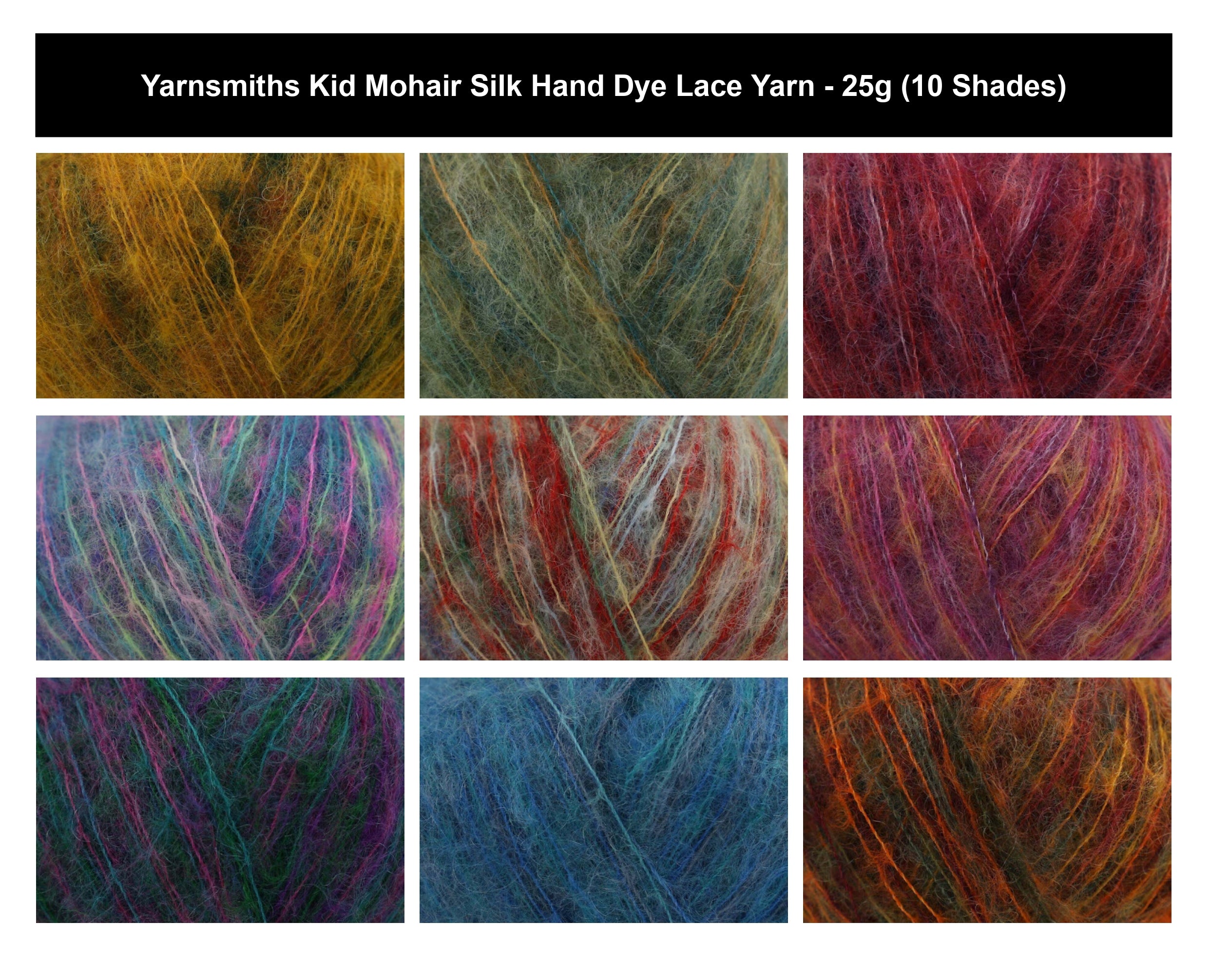 Yarnsmiths Kid Mohair Silk Prints Lace Yarn - 25g, Luxury Mohair Silk Blend Soft Fluffy Hand-Dyed Variegated Knitting & Crochet Yarn for Lace Shawls & Scarves