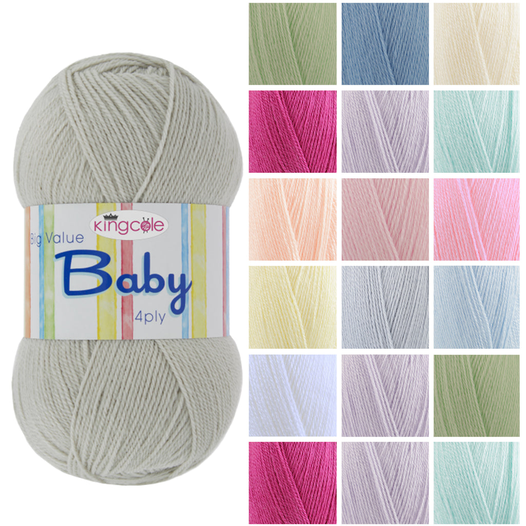 King Cole Big Value Baby 4?Ply Yarn 100% Acrylic, Soft Lightweight Baby Knit & Crochet Yarn, 400m Easy?Care Yarn - 100g