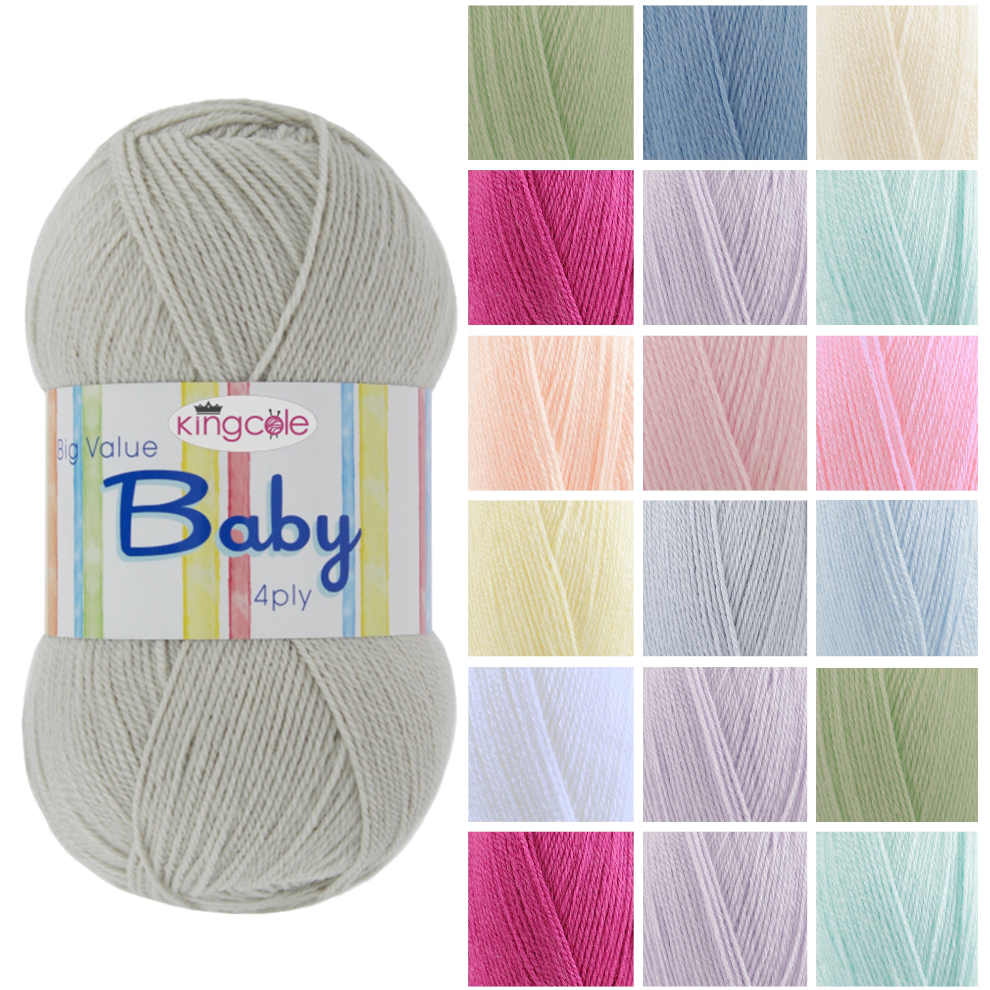 King Cole Big Value Baby 4?Ply Yarn 100% Acrylic, Soft Lightweight Baby Knit & Crochet Yarn, 400m Easy?Care Yarn - 100g