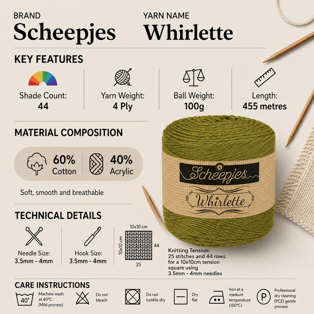 Scheepjes Whirlette 4 Ply Crochet Yarn Cake - 100g, Cotton Acrylic Blend Soft Lightweight Knitting Wool for Cardigans, Shawls & Wraps